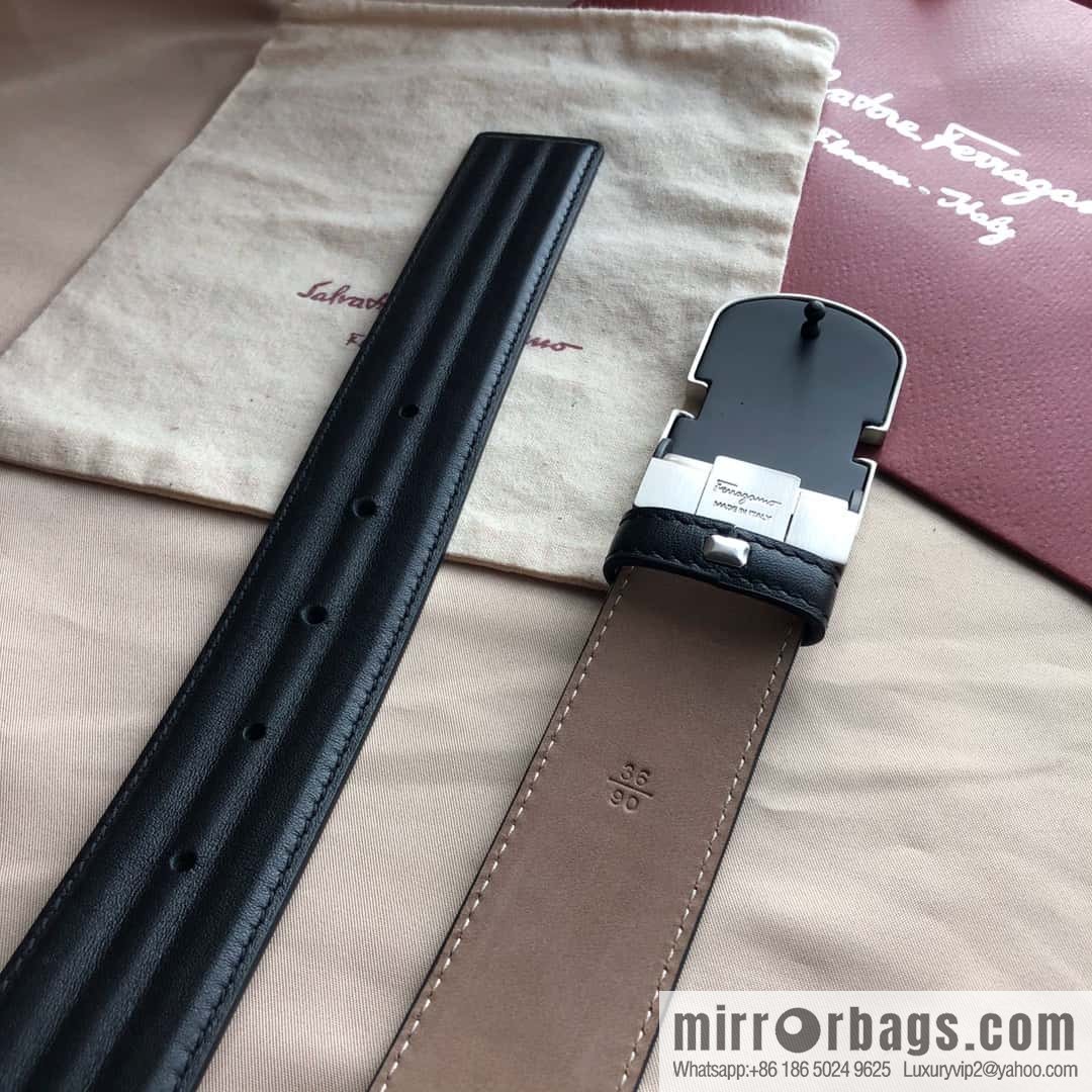 Ferragamo Ferragamo, exquisite buckle, imported double-sided first-layer cowhide wavy texture belt 3.5CM