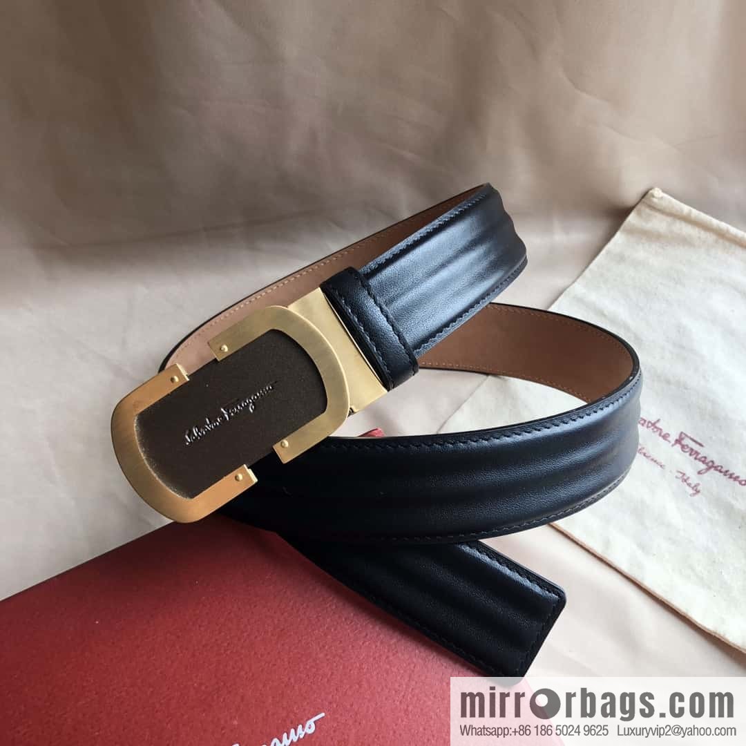 Ferragamo Ferragamo, exquisite buckle, imported double-sided first-layer cowhide wavy texture belt 3.5CM