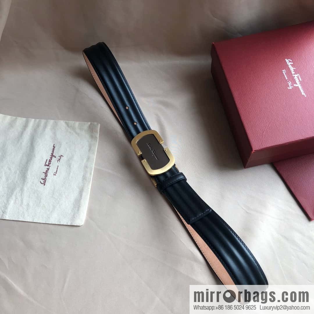 Ferragamo Ferragamo, exquisite buckle, imported double-sided first-layer cowhide wavy texture belt 3.5CM