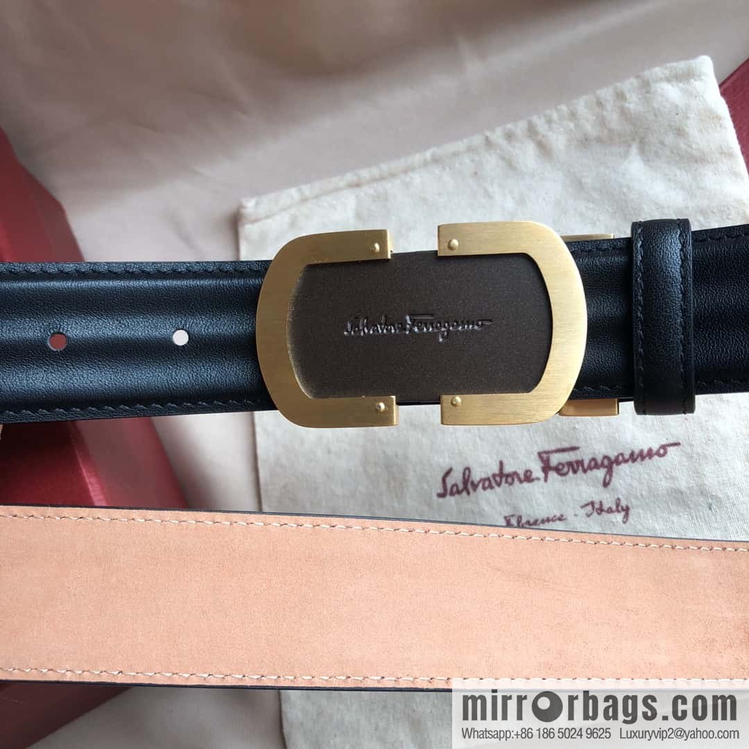 Ferragamo Ferragamo, exquisite buckle, imported double-sided first-layer cowhide wavy texture belt 3.5CM