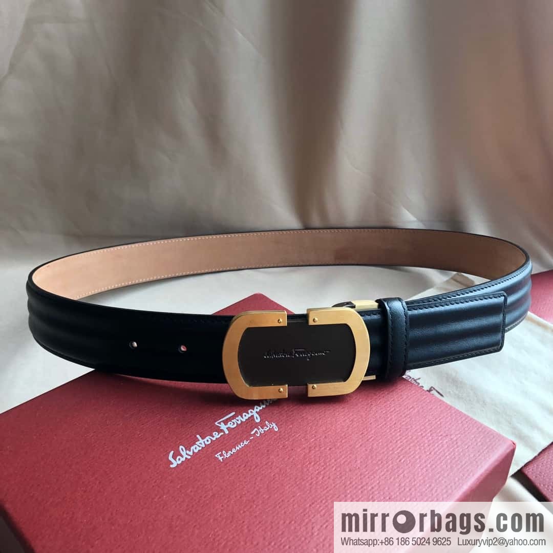 Ferragamo Ferragamo, exquisite buckle, imported double-sided first-layer cowhide wavy texture belt 3.5CM