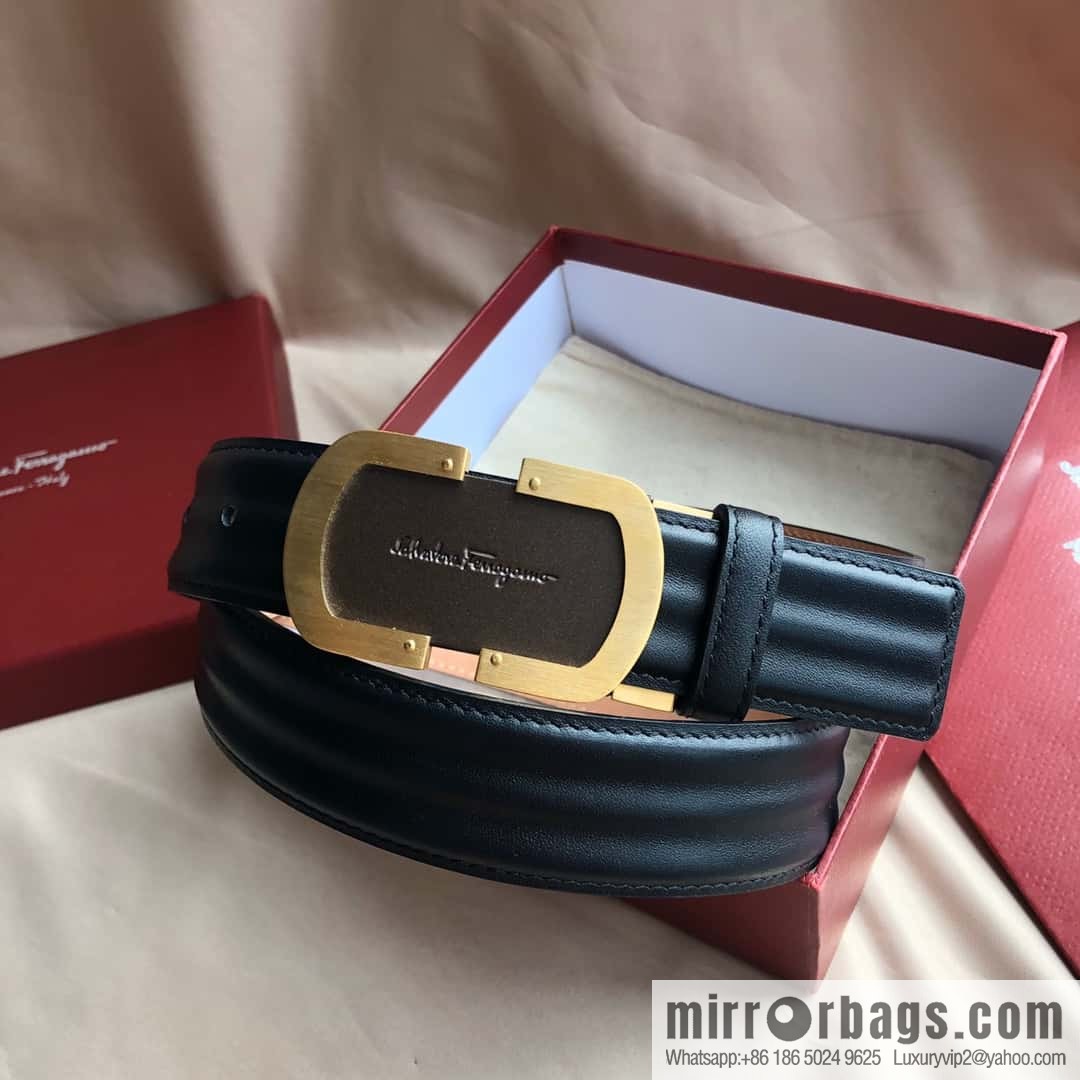 Ferragamo Ferragamo, exquisite buckle, imported double-sided first-layer cowhide wavy texture belt 3.5CM