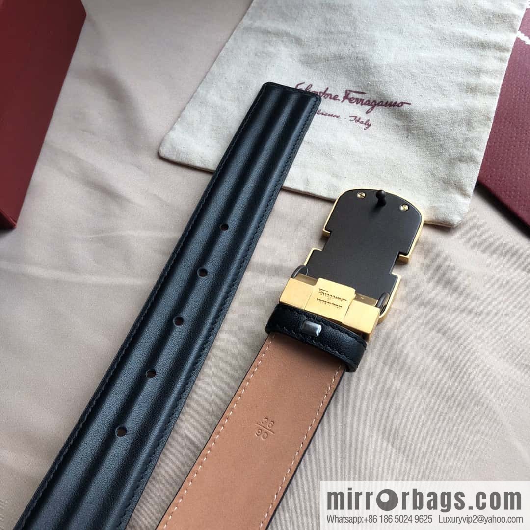 Ferragamo Ferragamo, exquisite buckle, imported double-sided first-layer cowhide wavy texture belt 3.5CM