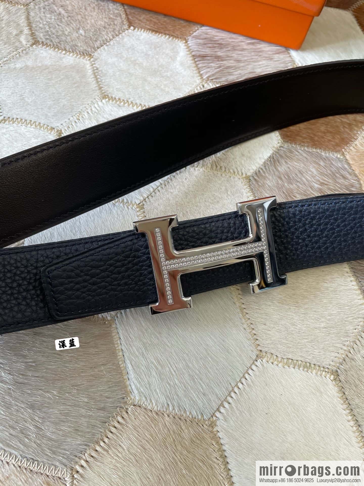 HERMES, stainless steel H single row drill, original leather lychee belt 3.8cm