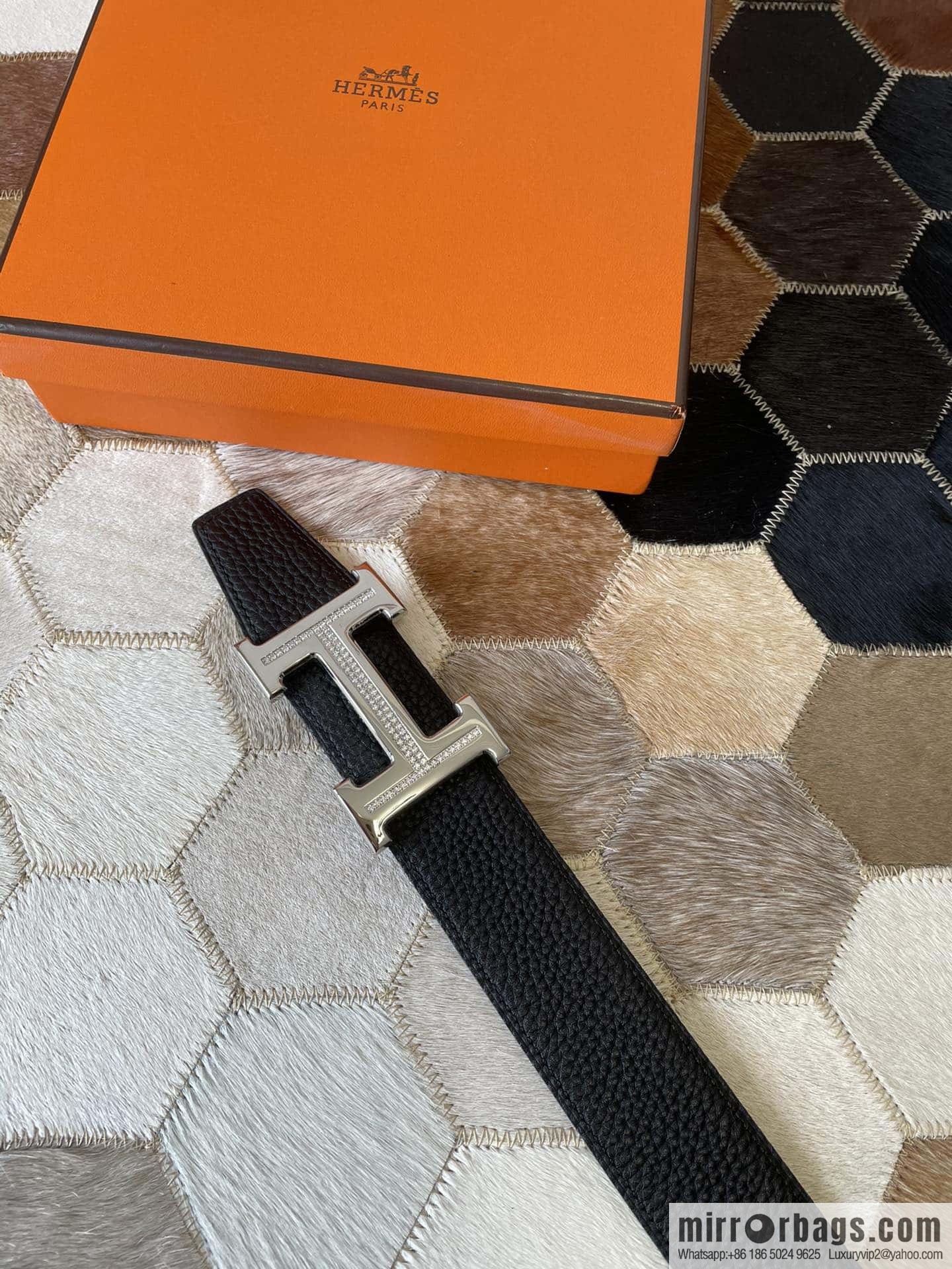 HERMES, stainless steel H single row drill, original leather lychee belt 3.8cm