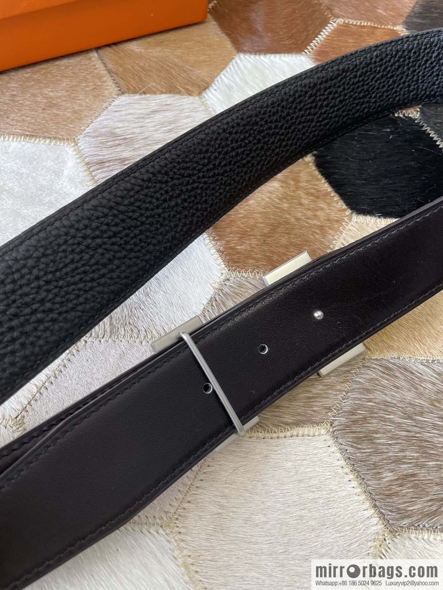 HERMES, stainless steel H single row drill, original leather lychee belt 3.8cm