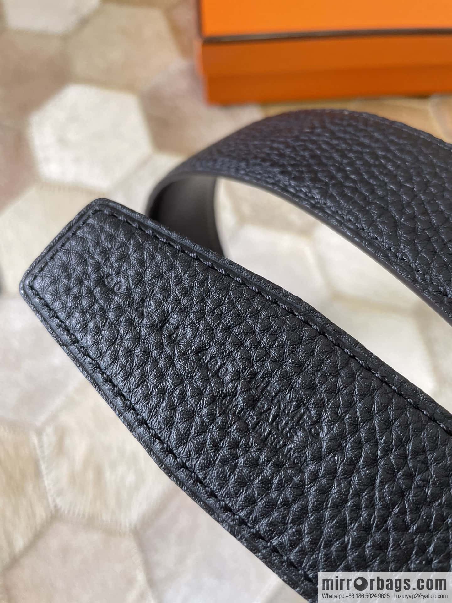 HERMES, stainless steel H single row drill, original leather lychee belt 3.8cm