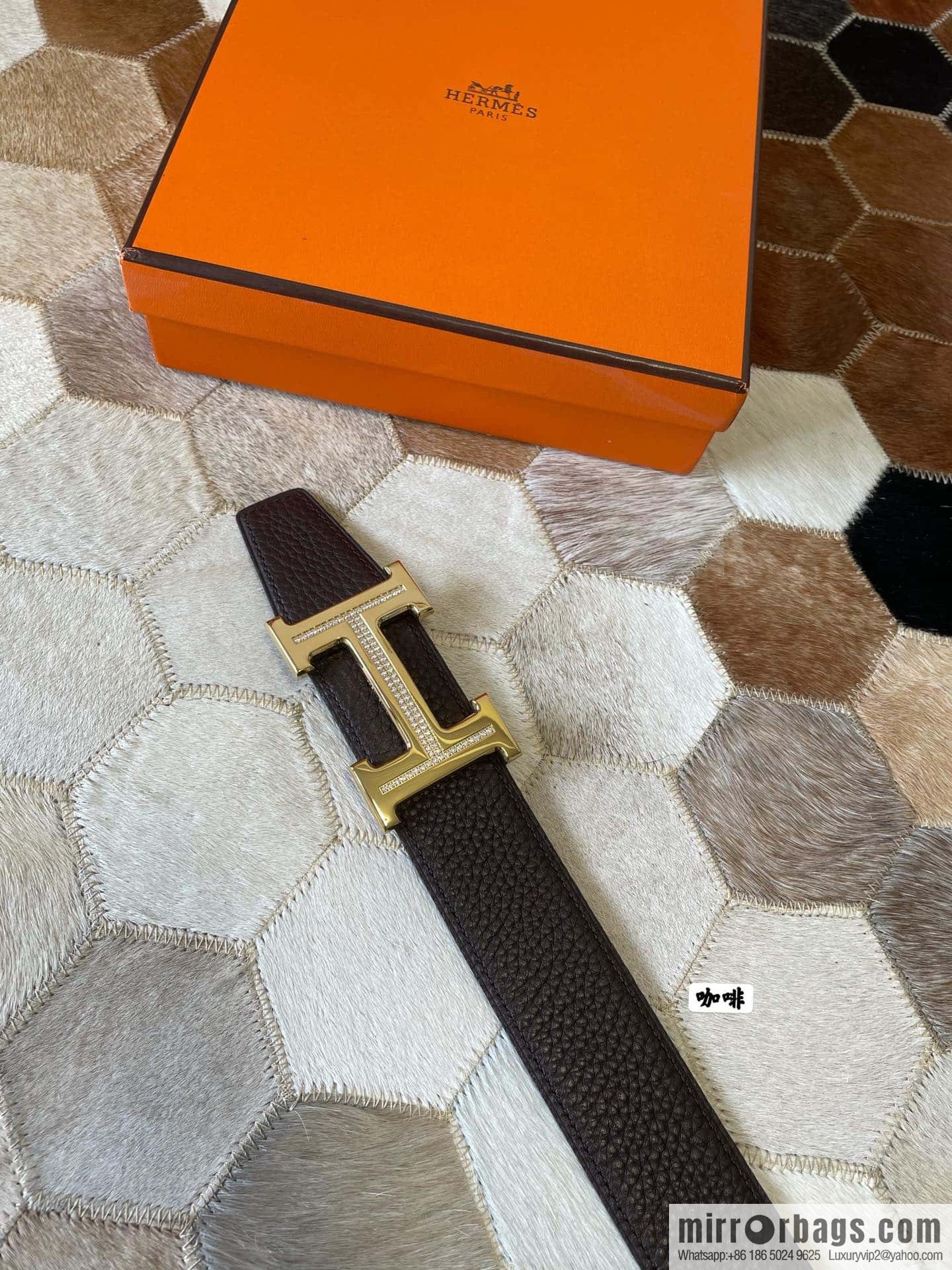HERMES, stainless steel H single row drill, original leather lychee belt 3.8cm