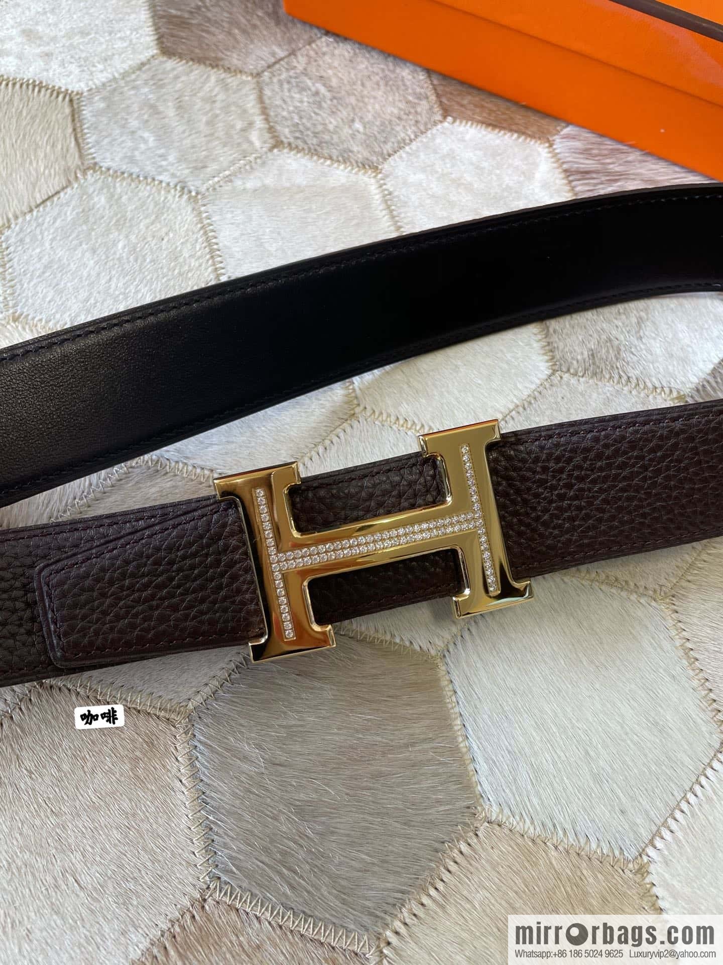 HERMES, stainless steel H single row drill, original leather lychee belt 3.8cm
