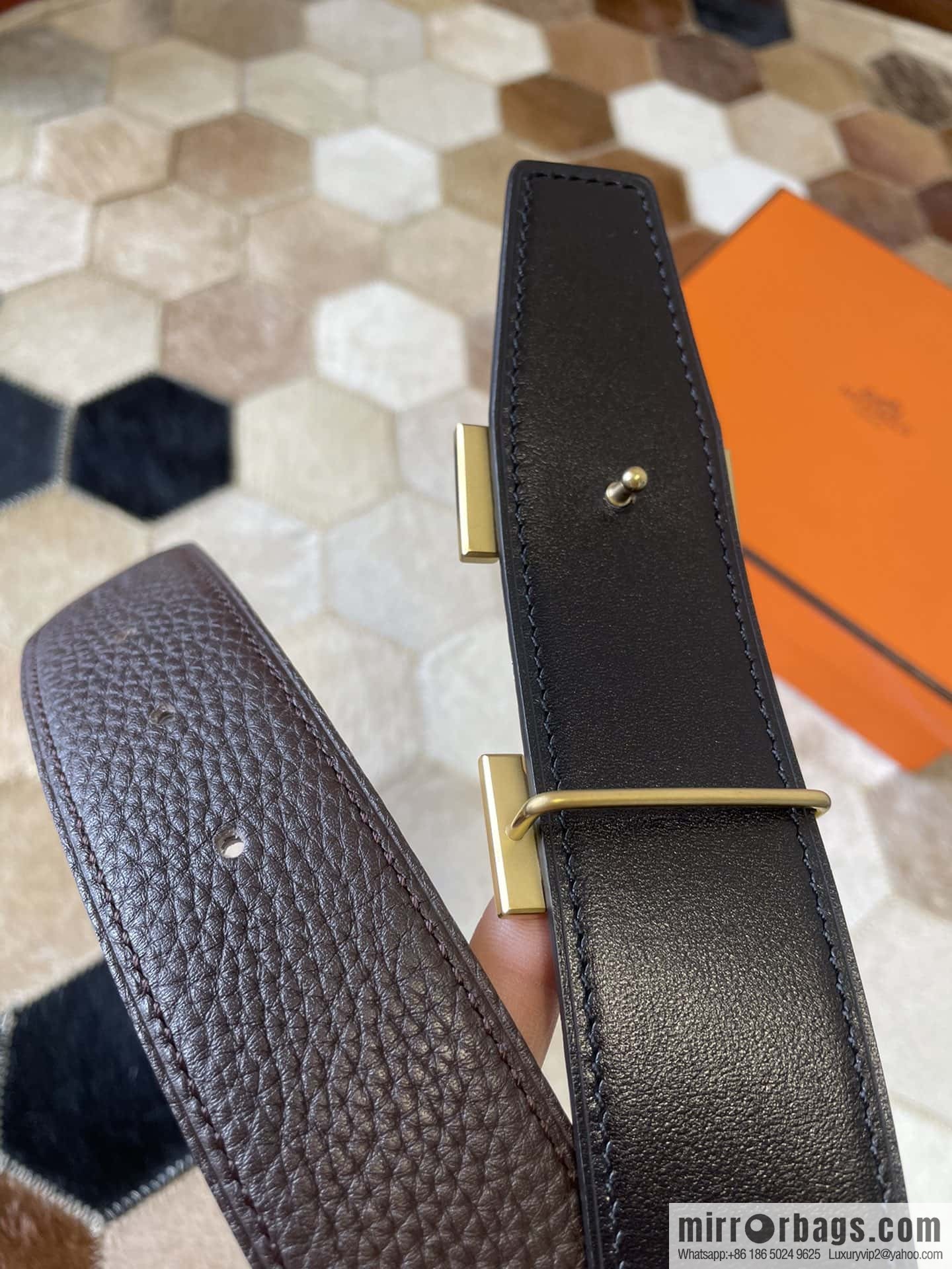 HERMES, stainless steel H single row drill, original leather lychee belt 3.8cm