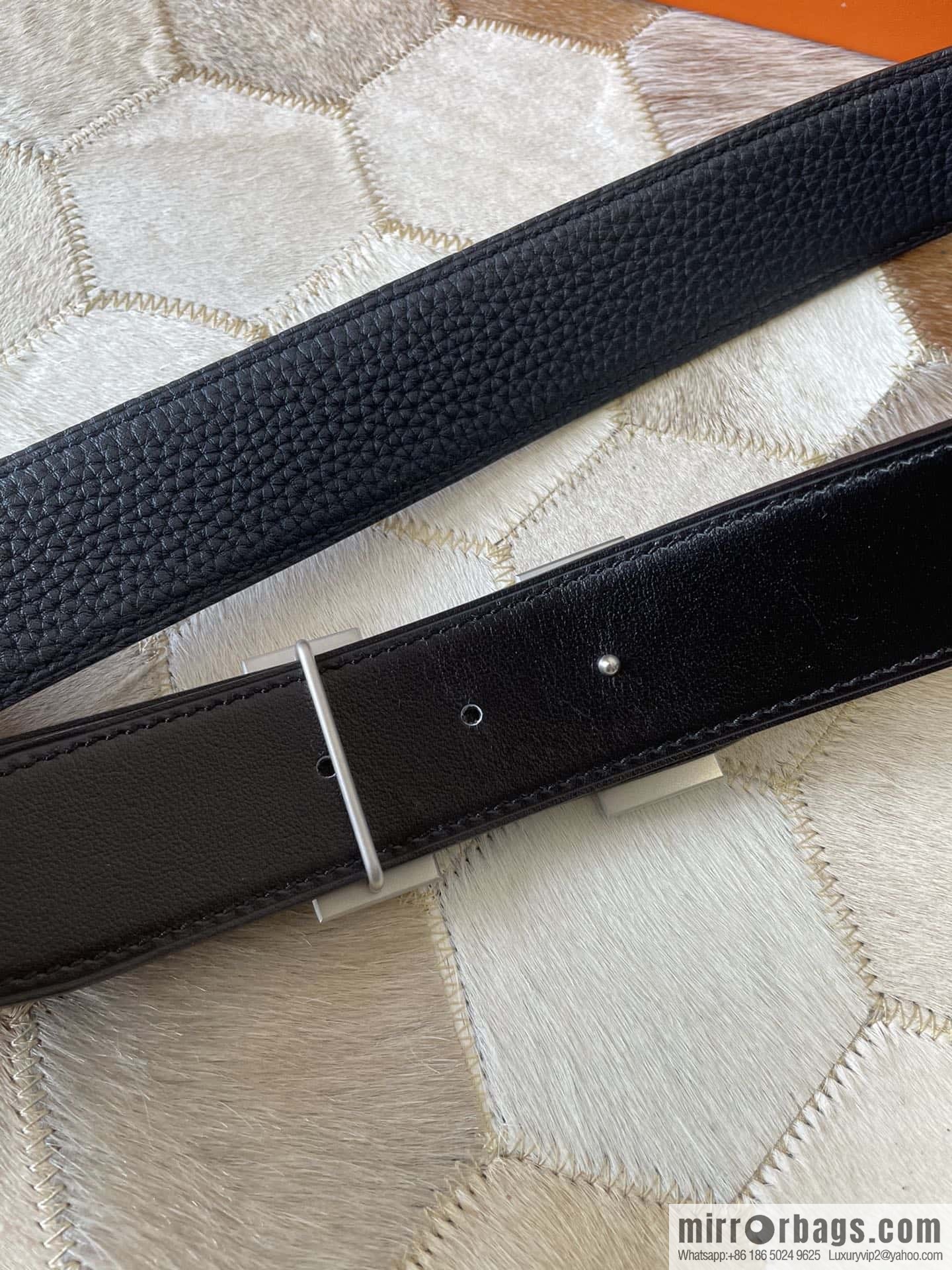 HERMES, stainless steel H single row drill, original leather lychee belt 3.8cm