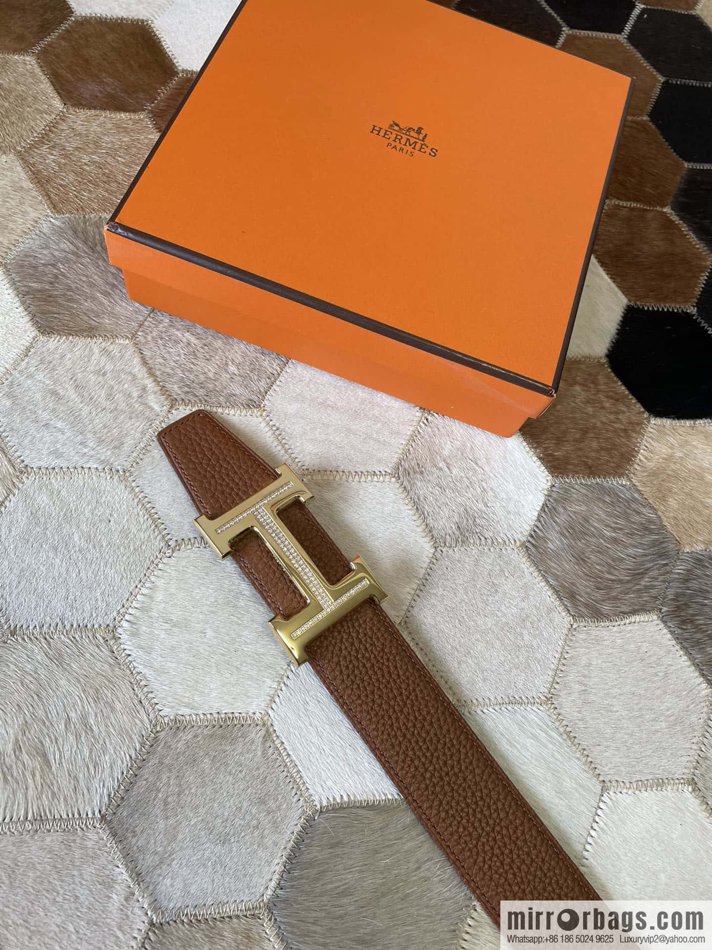 HERMES, stainless steel H single row drill, original leather lychee belt 3.8cm