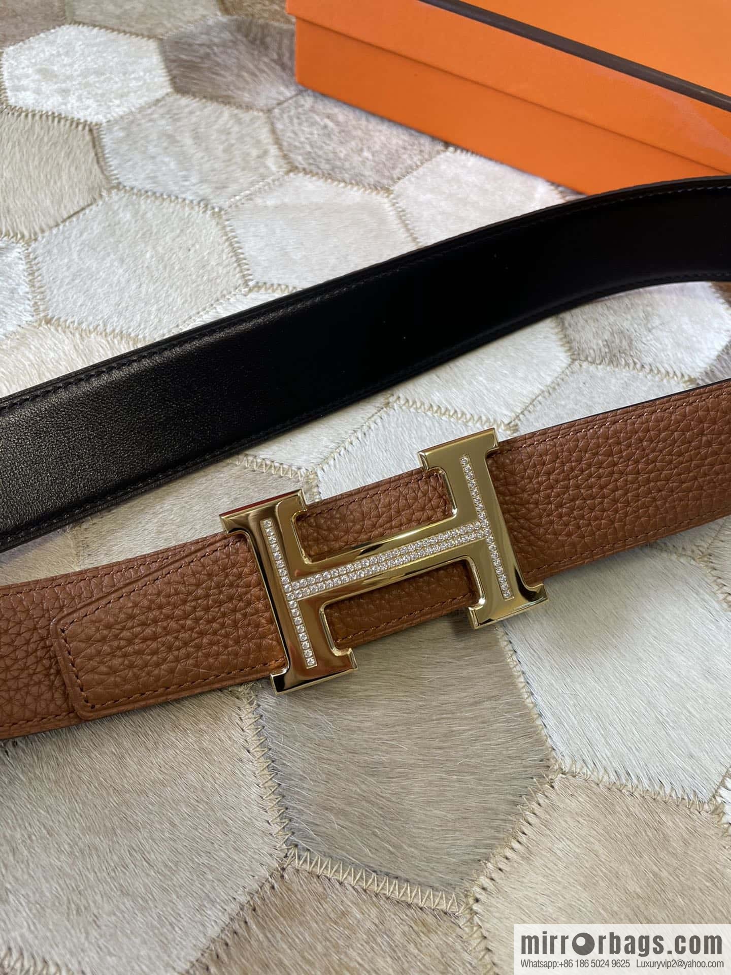 HERMES, stainless steel H single row drill, original leather lychee belt 3.8cm