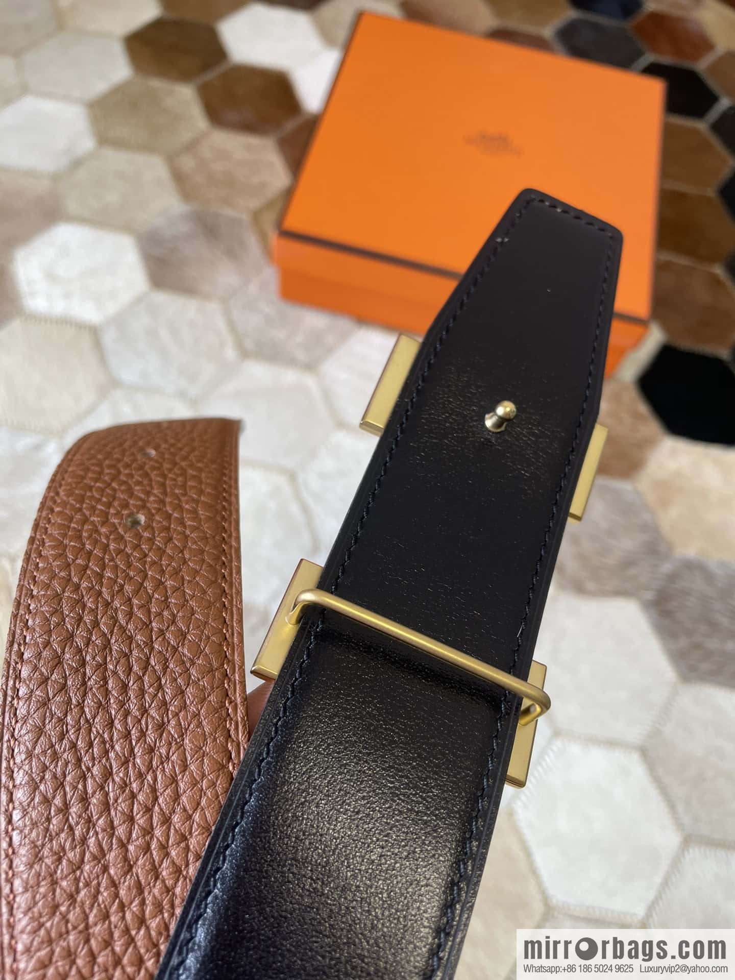 HERMES, stainless steel H single row drill, original leather lychee belt 3.8cm