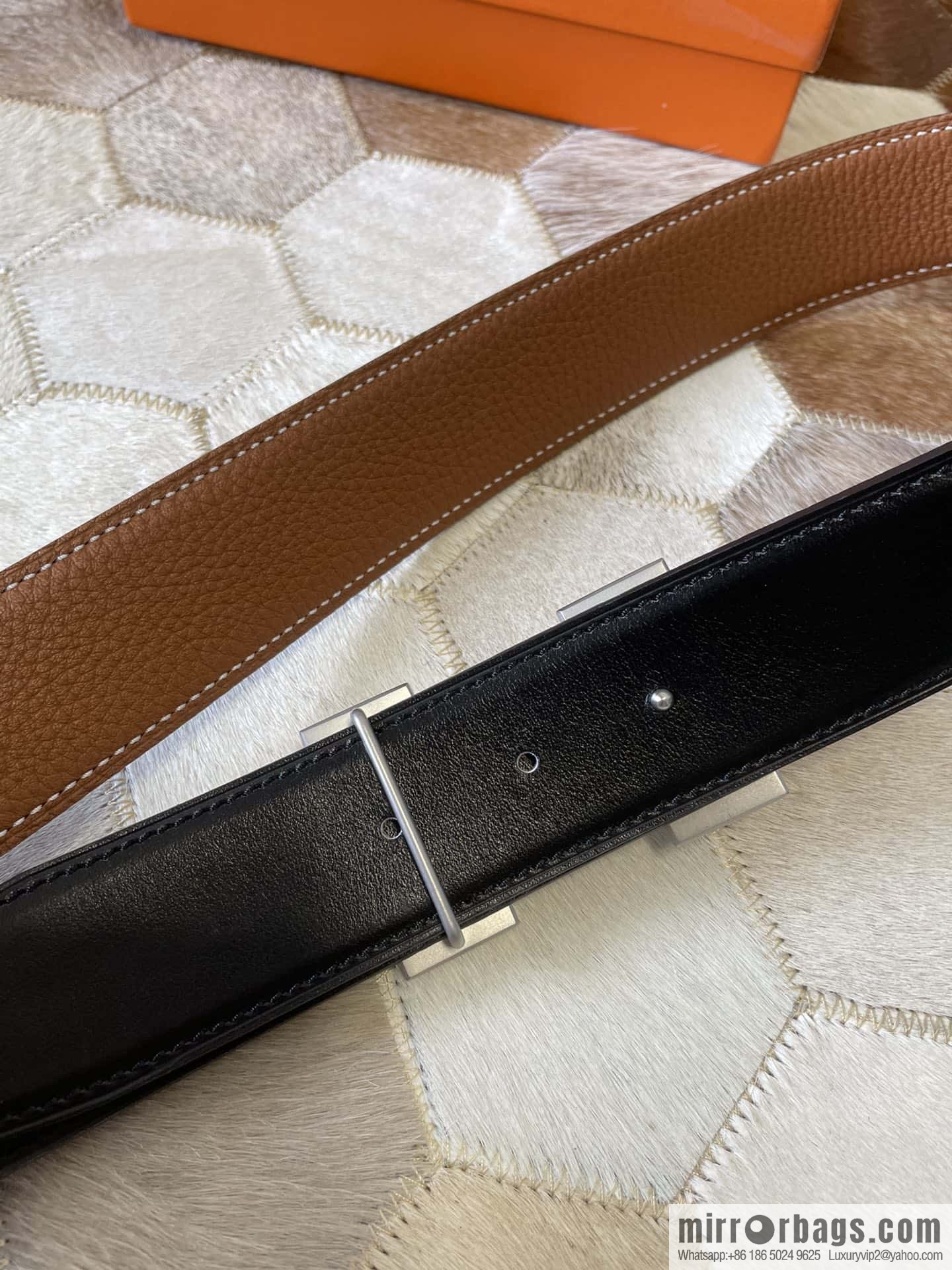 HERMES, stainless steel H single row drill, original leather lychee belt 3.8cm