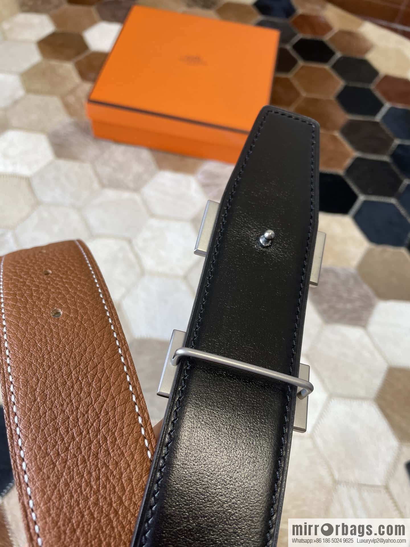 HERMES, stainless steel H single row drill, original leather lychee belt 3.8cm