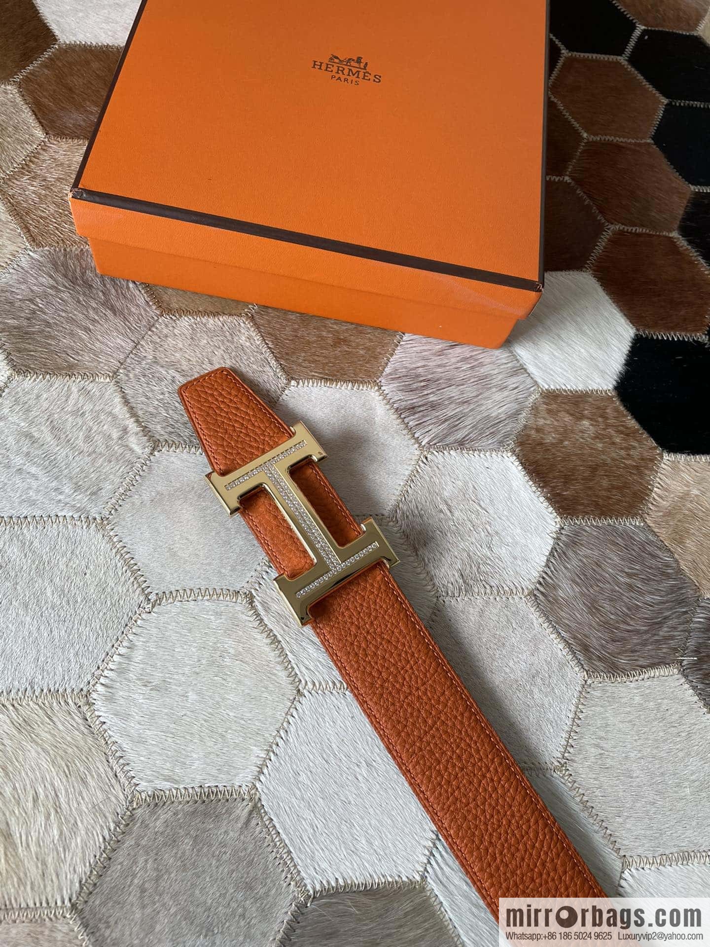 HERMES, stainless steel H single row drill, original leather lychee belt 3.8cm