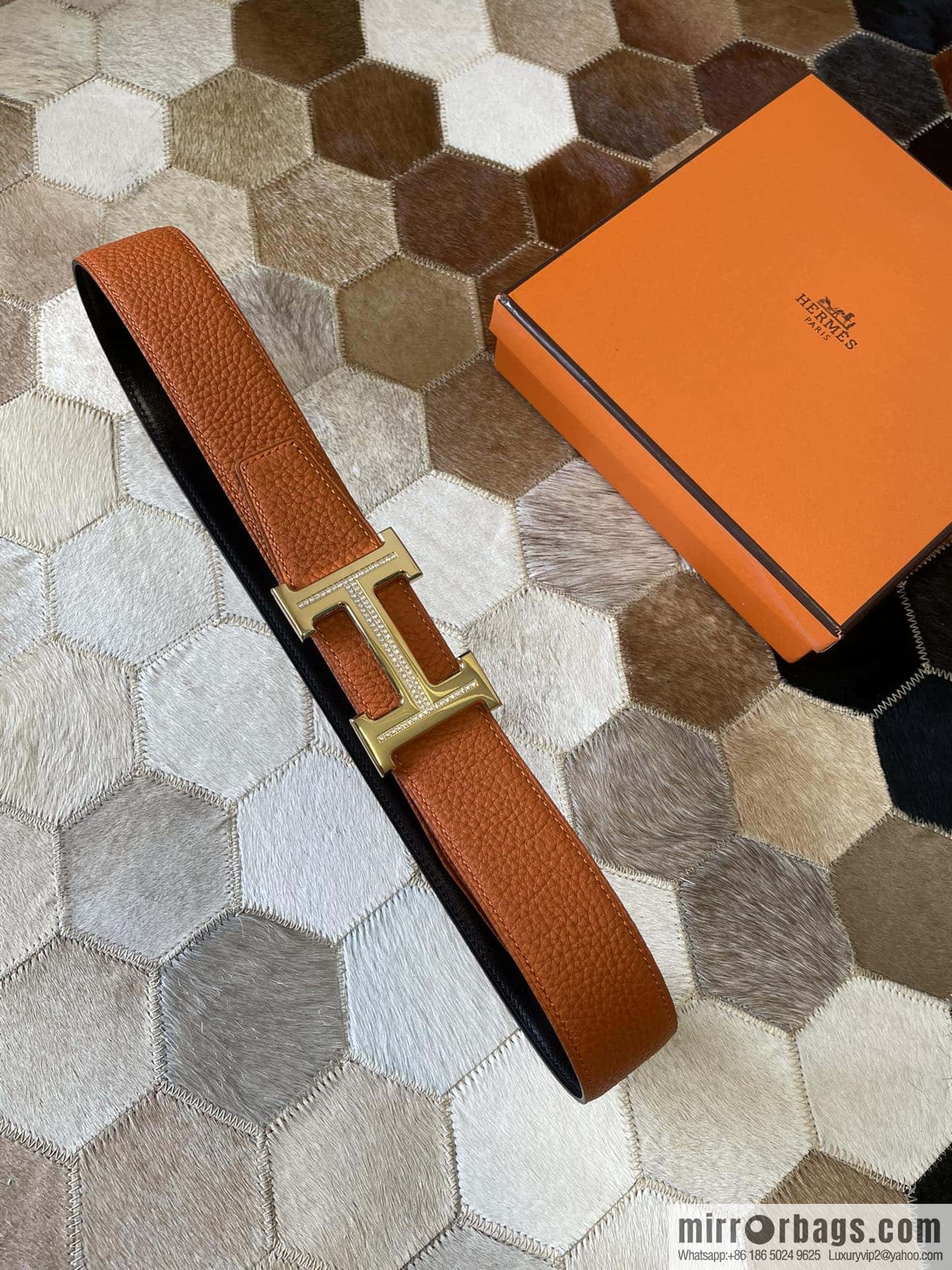 HERMES, stainless steel H single row drill, original leather lychee belt 3.8cm