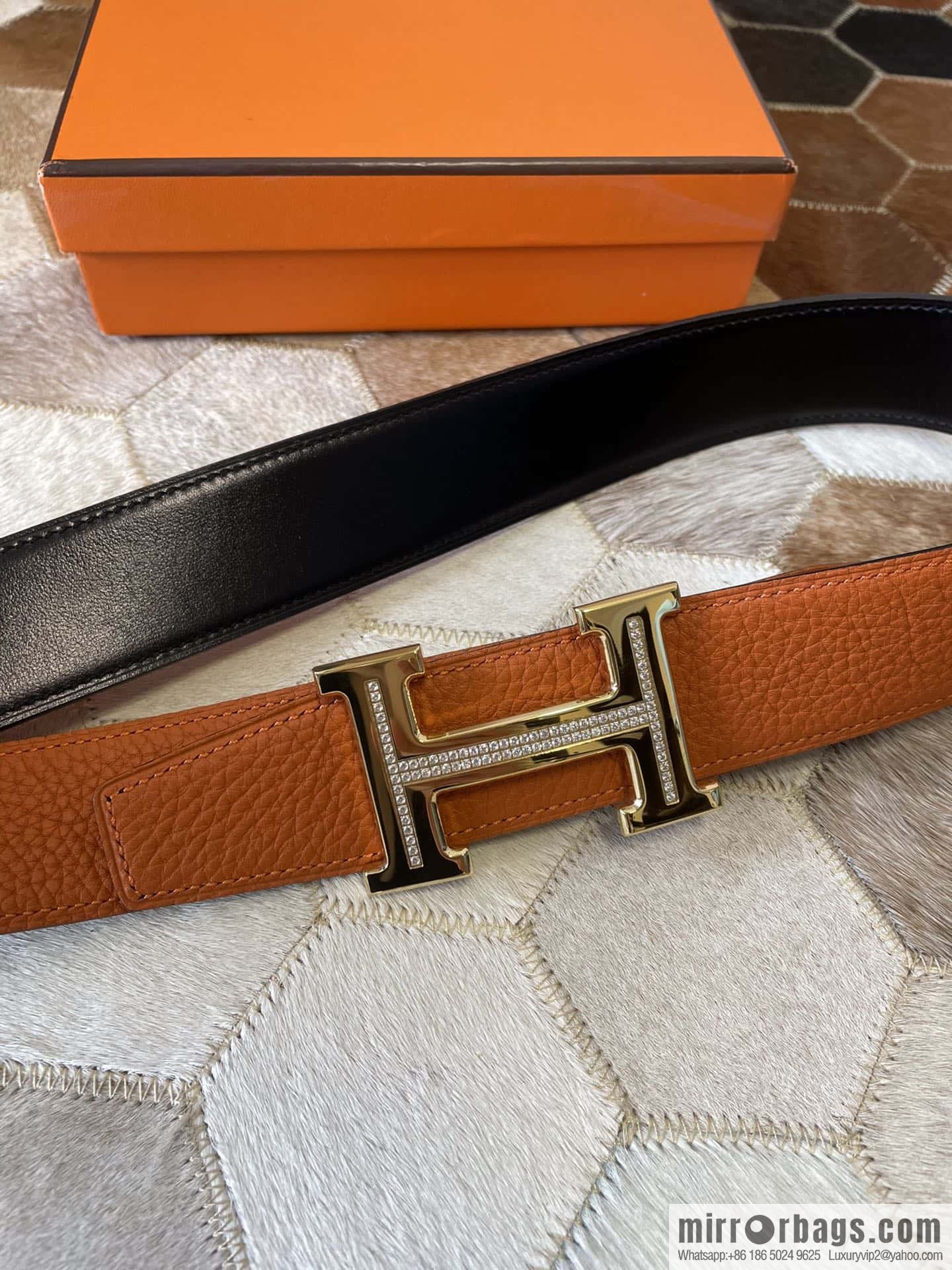 HERMES, stainless steel H single row drill, original leather lychee belt 3.8cm