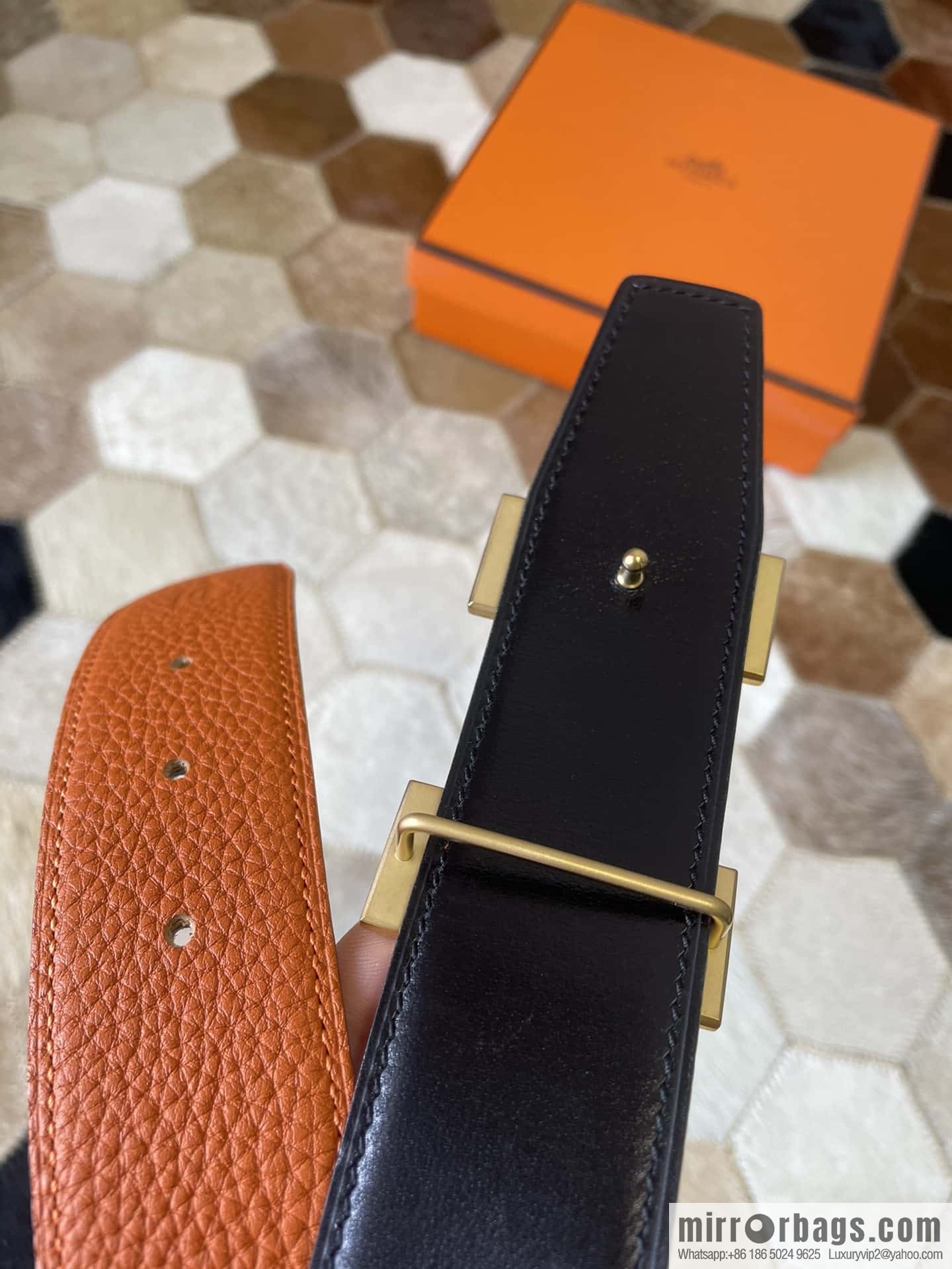 HERMES, stainless steel H single row drill, original leather lychee belt 3.8cm