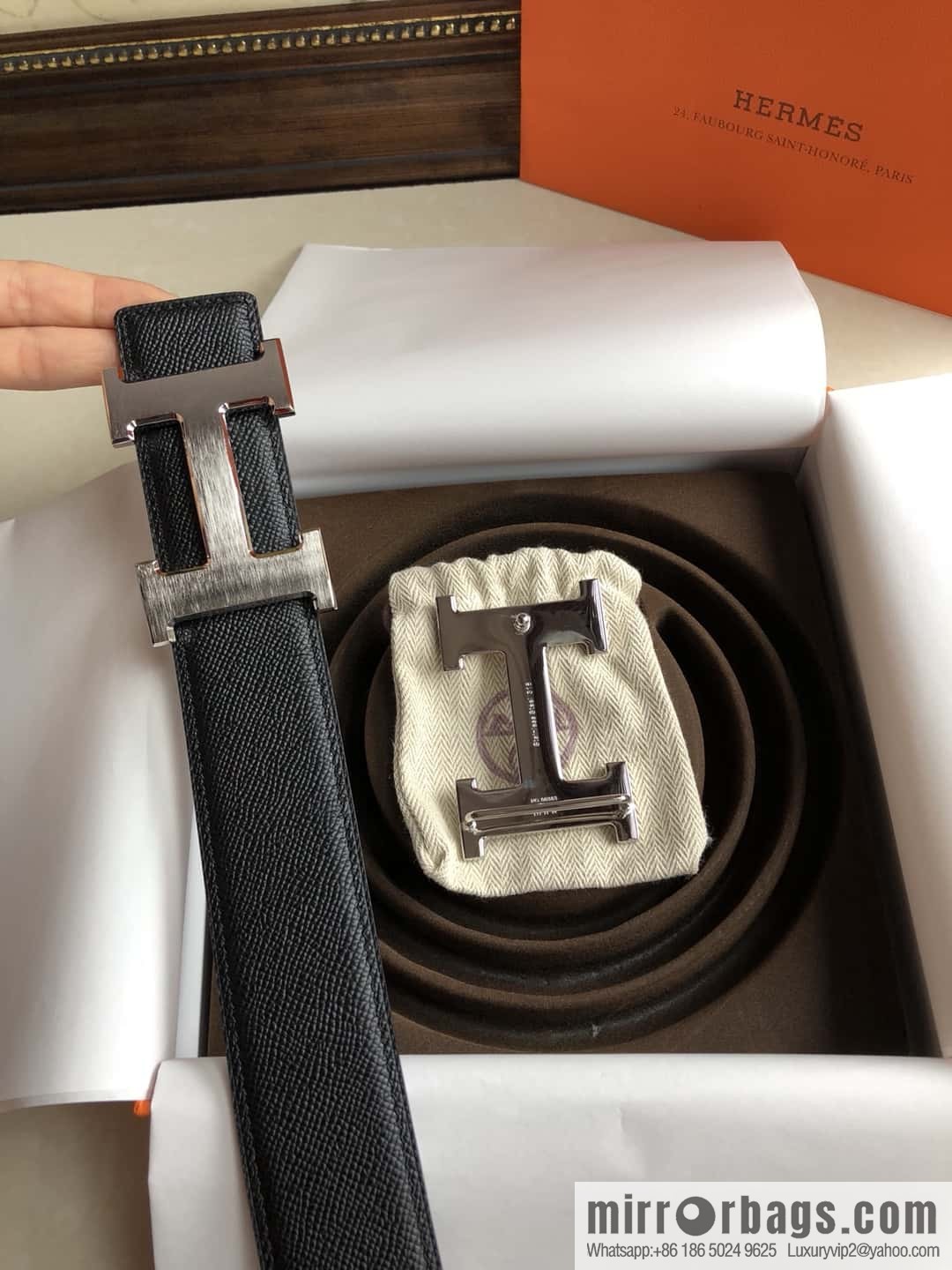 Hermes Hermes, original leather palm pattern metal H large logo double-sided belt 3.8CM