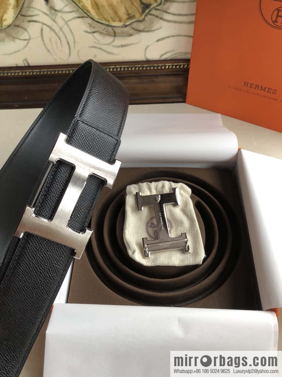 Hermes Hermes, original leather palm pattern metal H large logo double-sided belt 3.8CM