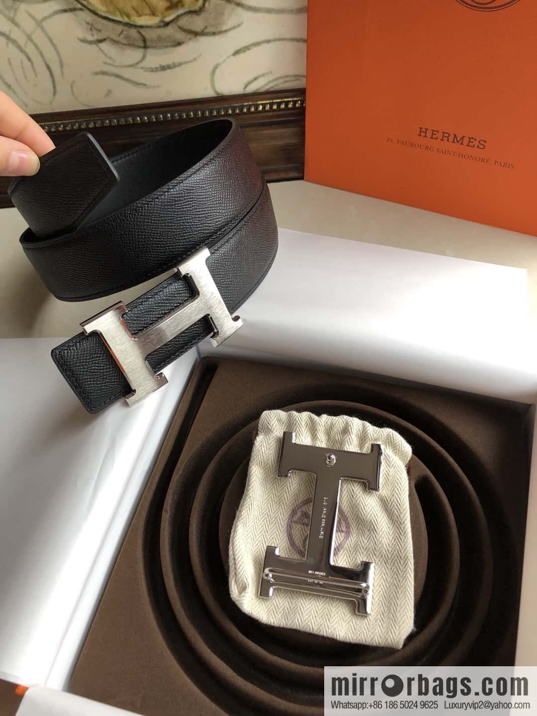 Hermes Hermes, original leather palm pattern metal H large logo double-sided belt 3.8CM