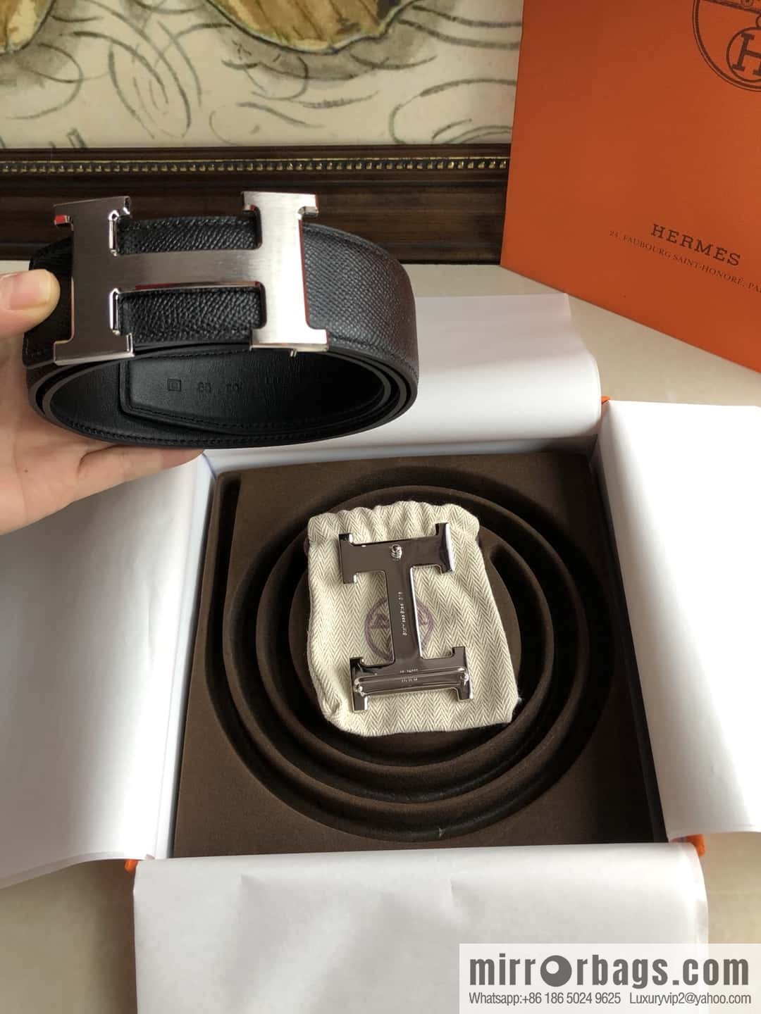 Hermes Hermes, original leather palm pattern metal H large logo double-sided belt 3.8CM