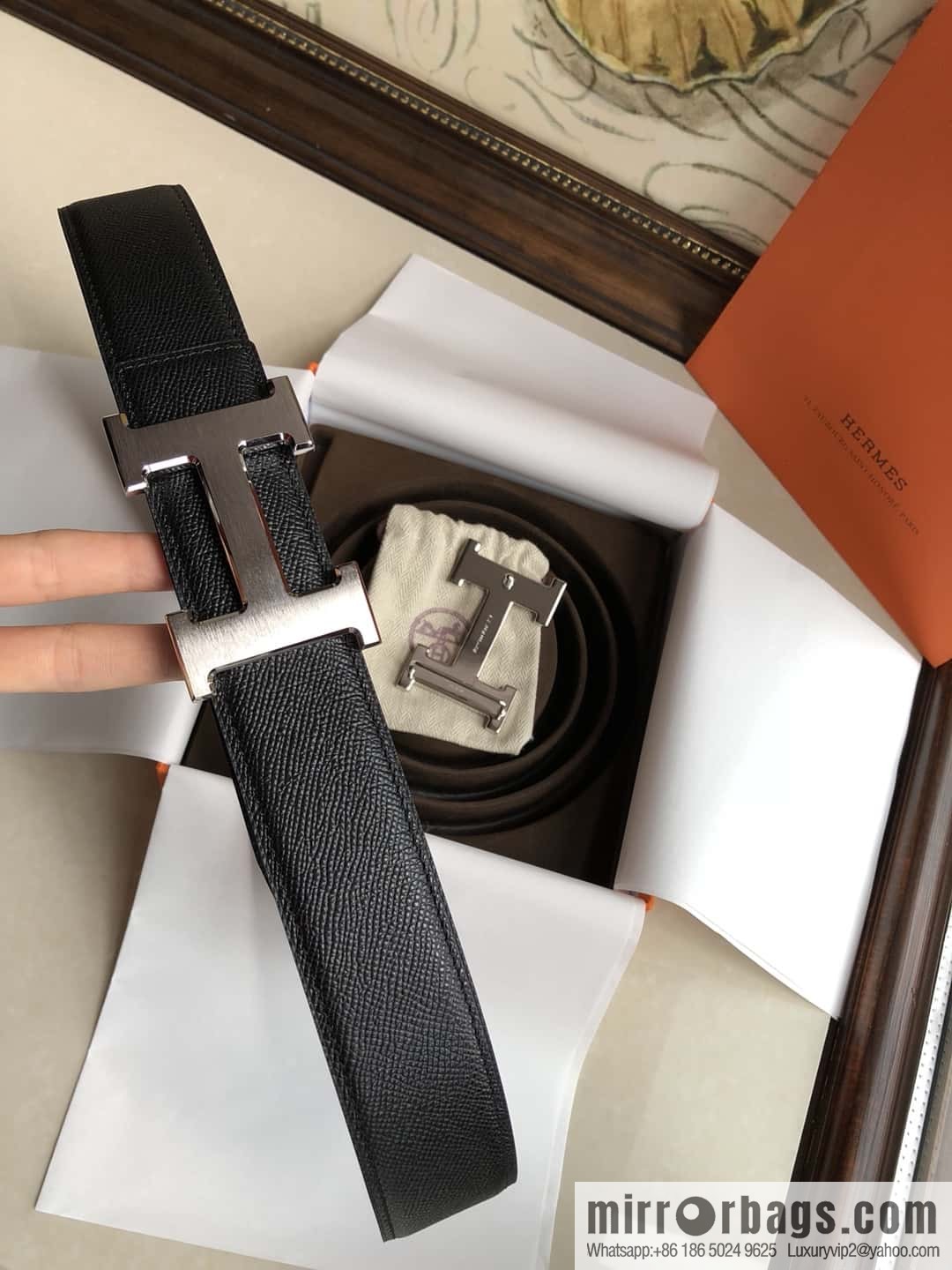 Hermes Hermes, original leather palm pattern metal H large logo double-sided belt 3.8CM
