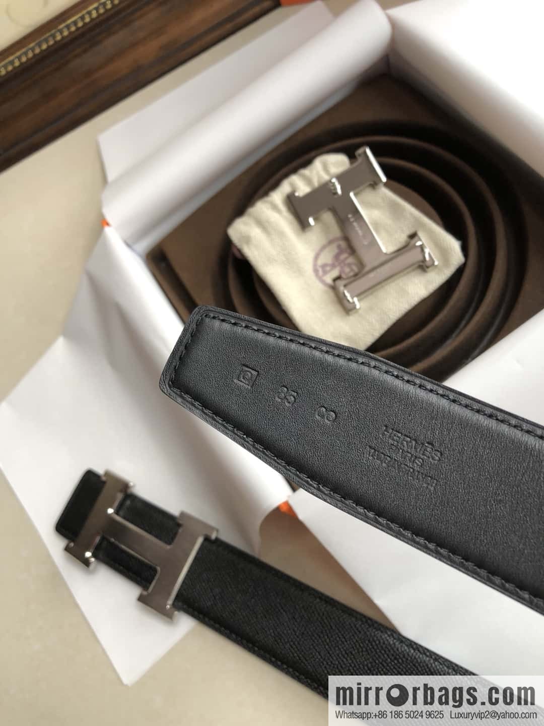 Hermes Hermes, original leather palm pattern metal H large logo double-sided belt 3.8CM