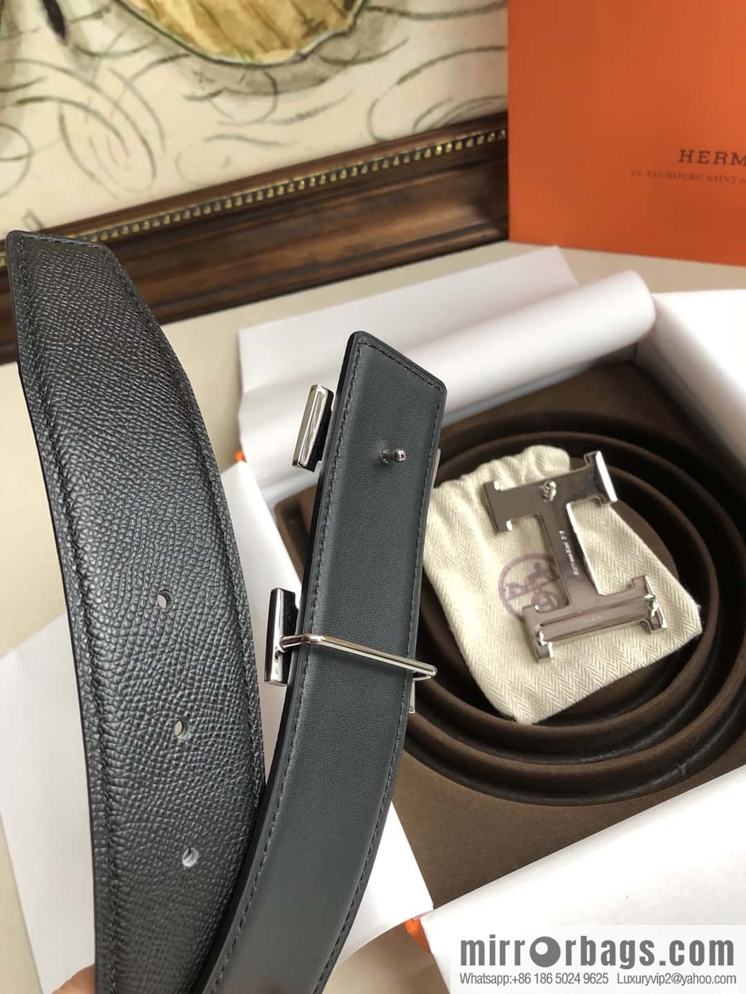 Hermes Hermes, original leather palm pattern metal H large logo double-sided belt 3.8CM