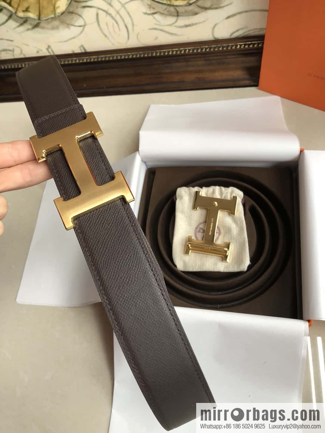 Hermes Hermes, original leather palm pattern metal H large logo double-sided belt 3.8CM