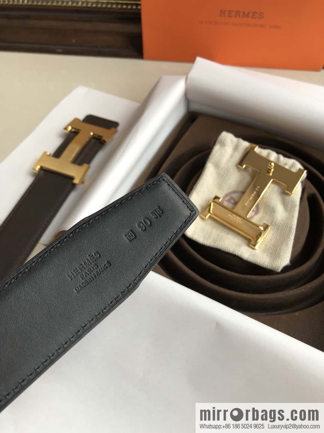 Hermes Hermes, original leather palm pattern metal H large logo double-sided belt 3.8CM