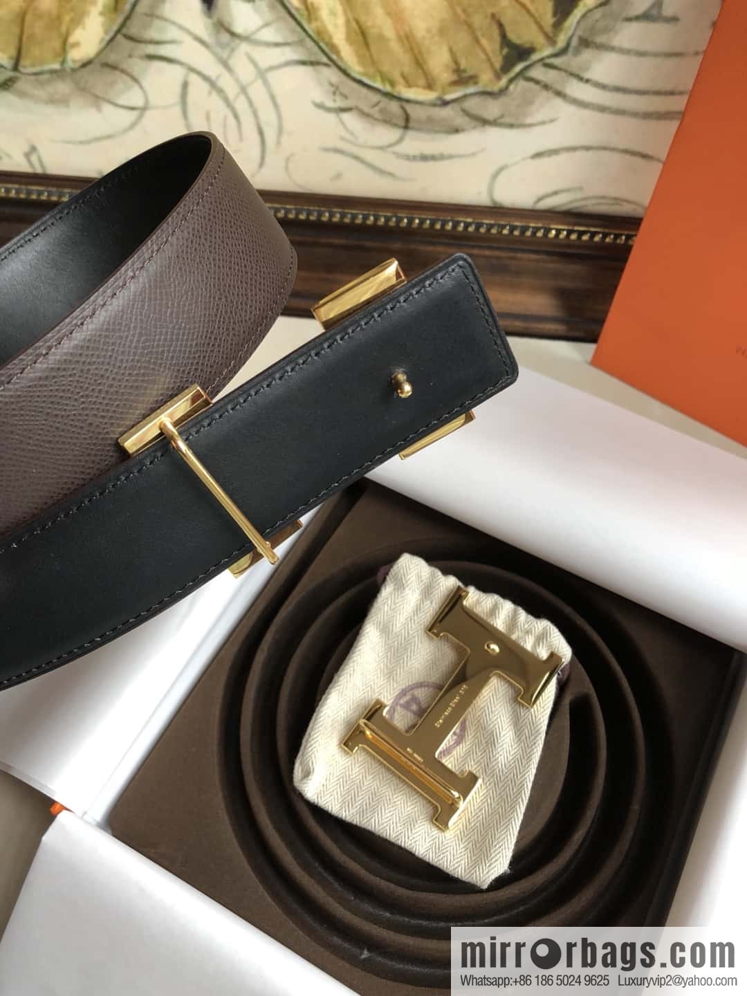 Hermes Hermes, original leather palm pattern metal H large logo double-sided belt 3.8CM