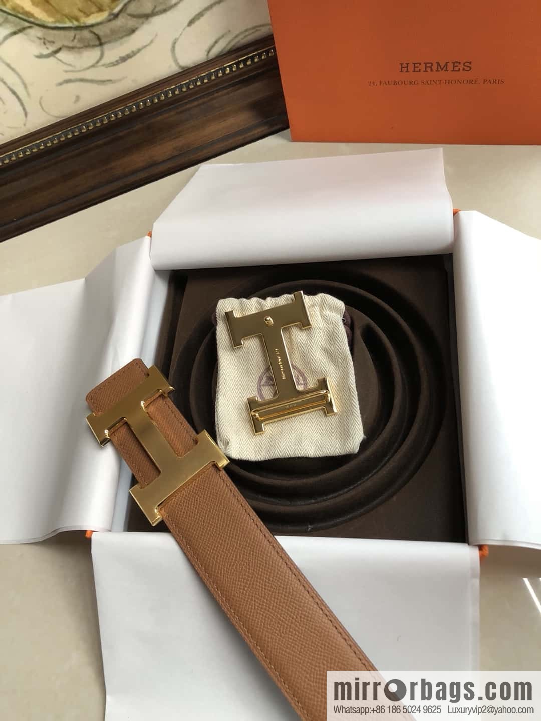Hermes Hermes, original leather palm pattern metal H large logo double-sided belt 3.8CM