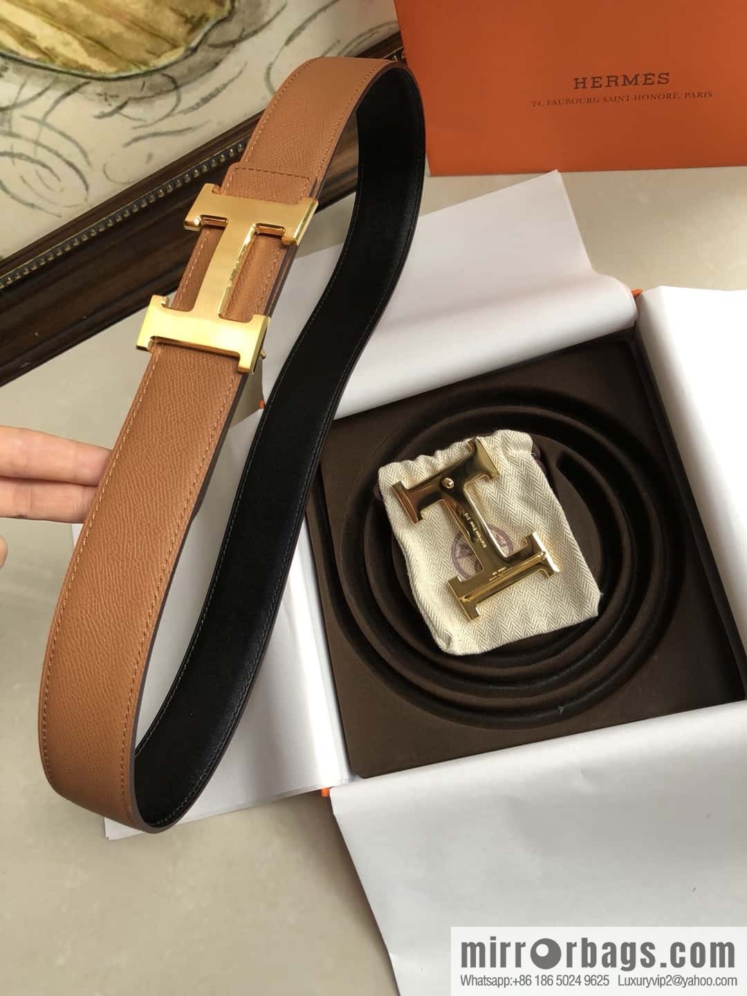 Hermes Hermes, original leather palm pattern metal H large logo double-sided belt 3.8CM