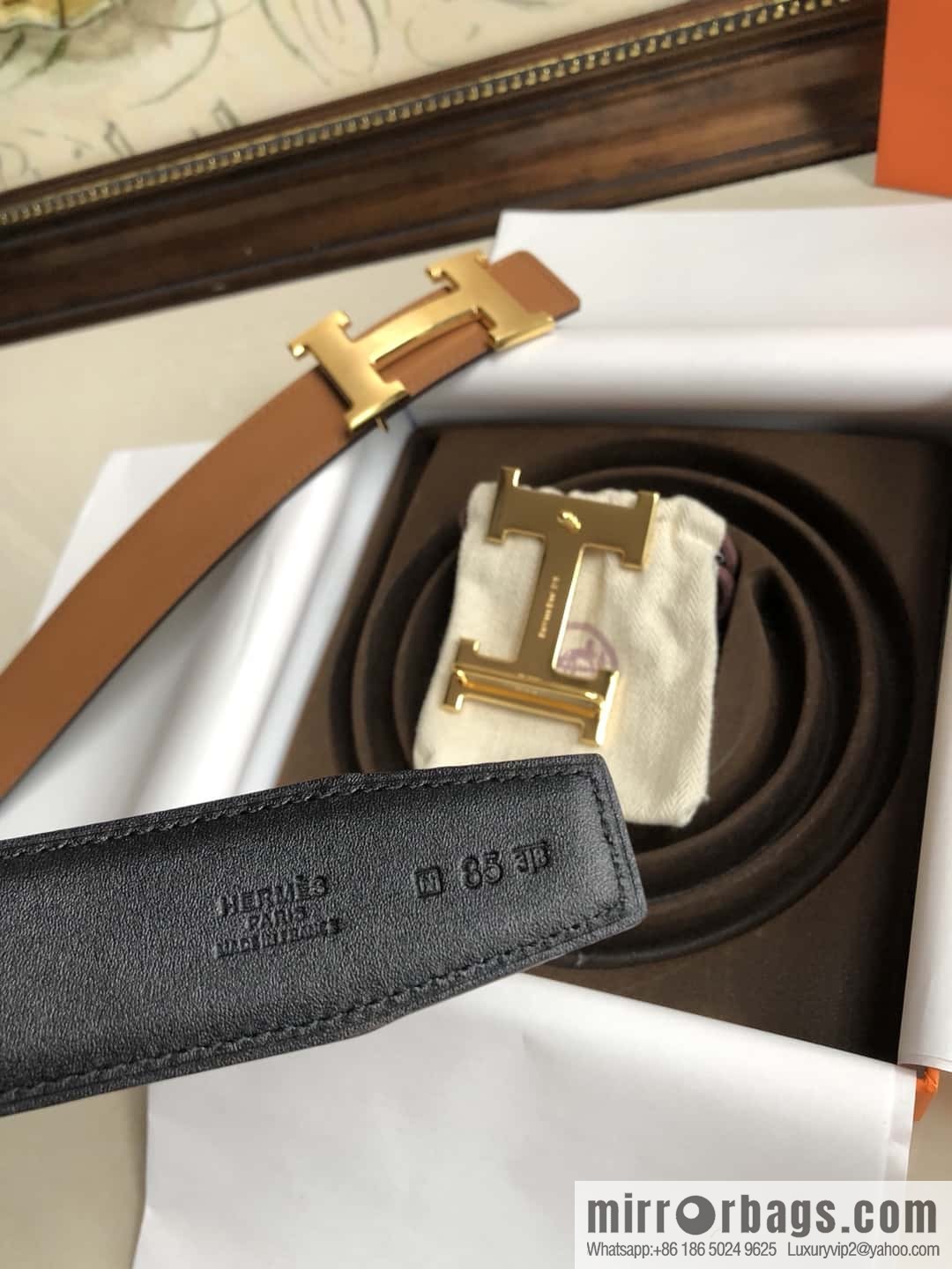 Hermes Hermes, original leather palm pattern metal H large logo double-sided belt 3.8CM