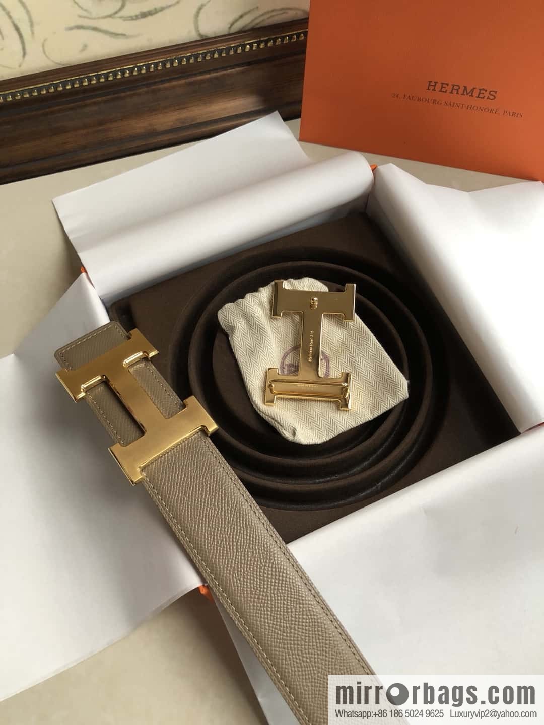 Hermes Hermes, original leather palm pattern metal H large logo double-sided belt 3.8CM
