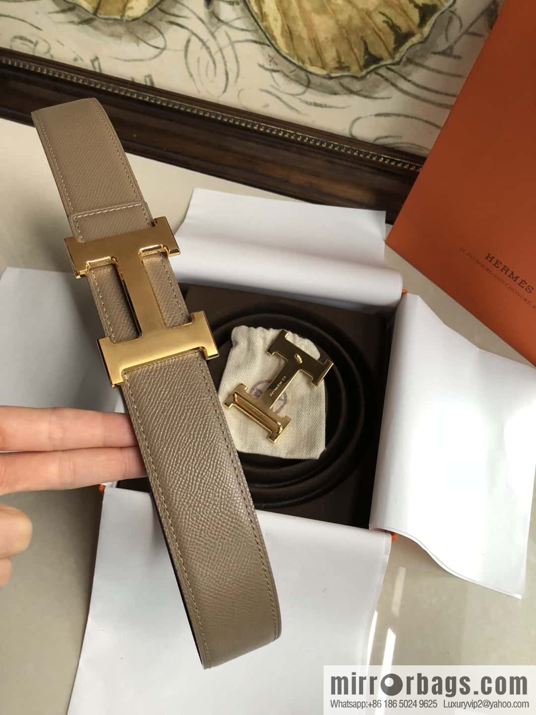 Hermes Hermes, original leather palm pattern metal H large logo double-sided belt 3.8CM