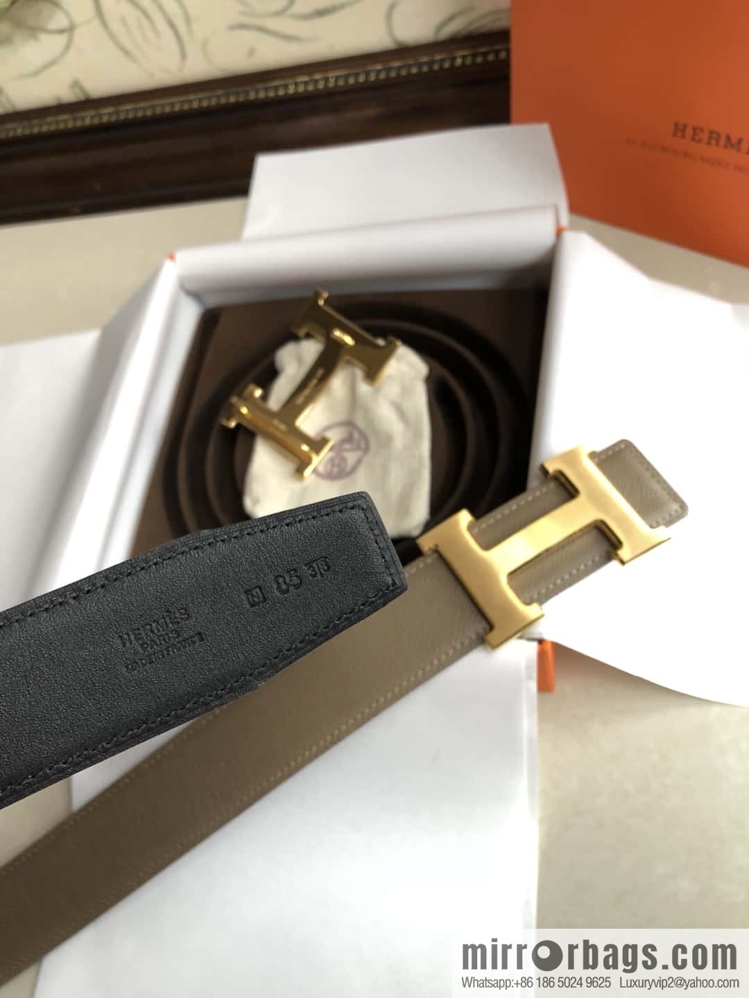 Hermes Hermes, original leather palm pattern metal H large logo double-sided belt 3.8CM