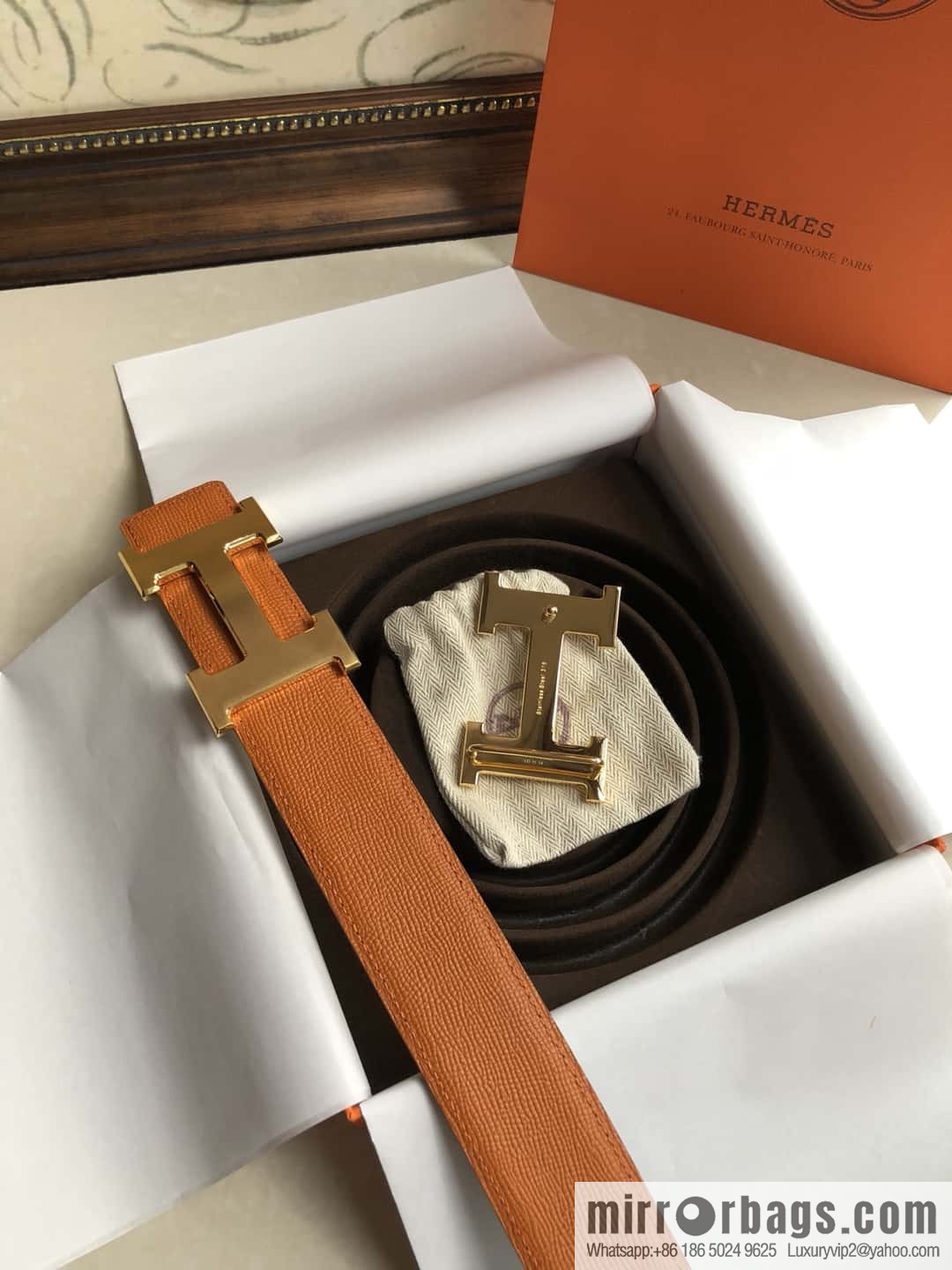 Hermes Hermes, original leather palm pattern metal H large logo double-sided belt 3.8CM