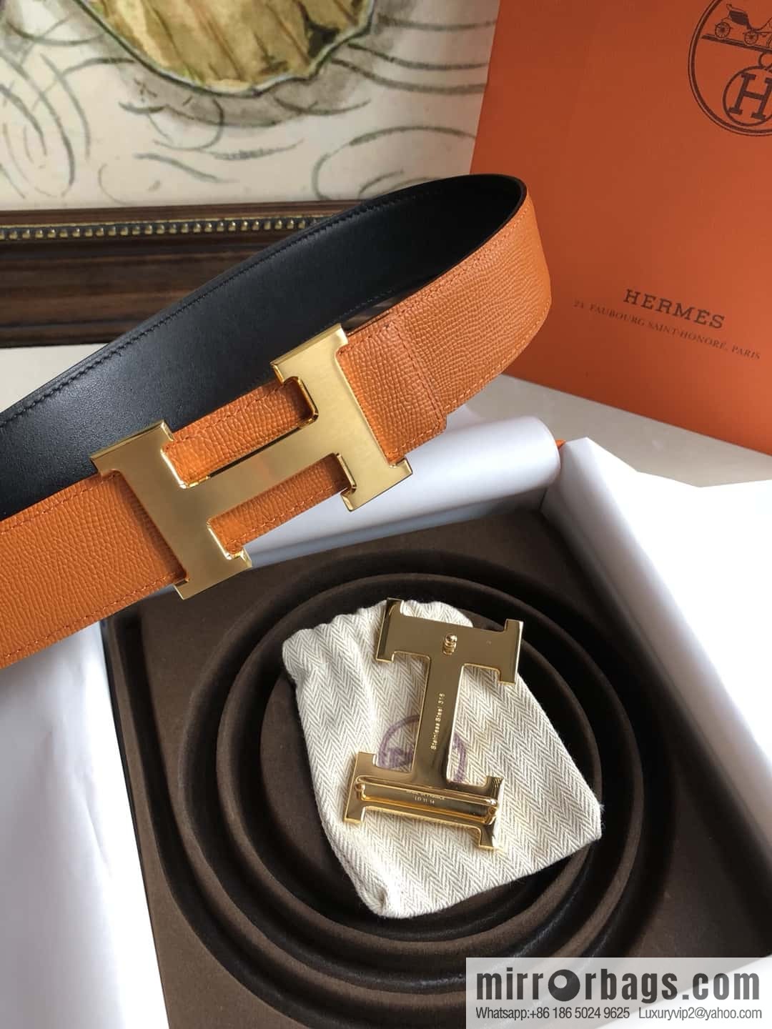 Hermes Hermes, original leather palm pattern metal H large logo double-sided belt 3.8CM