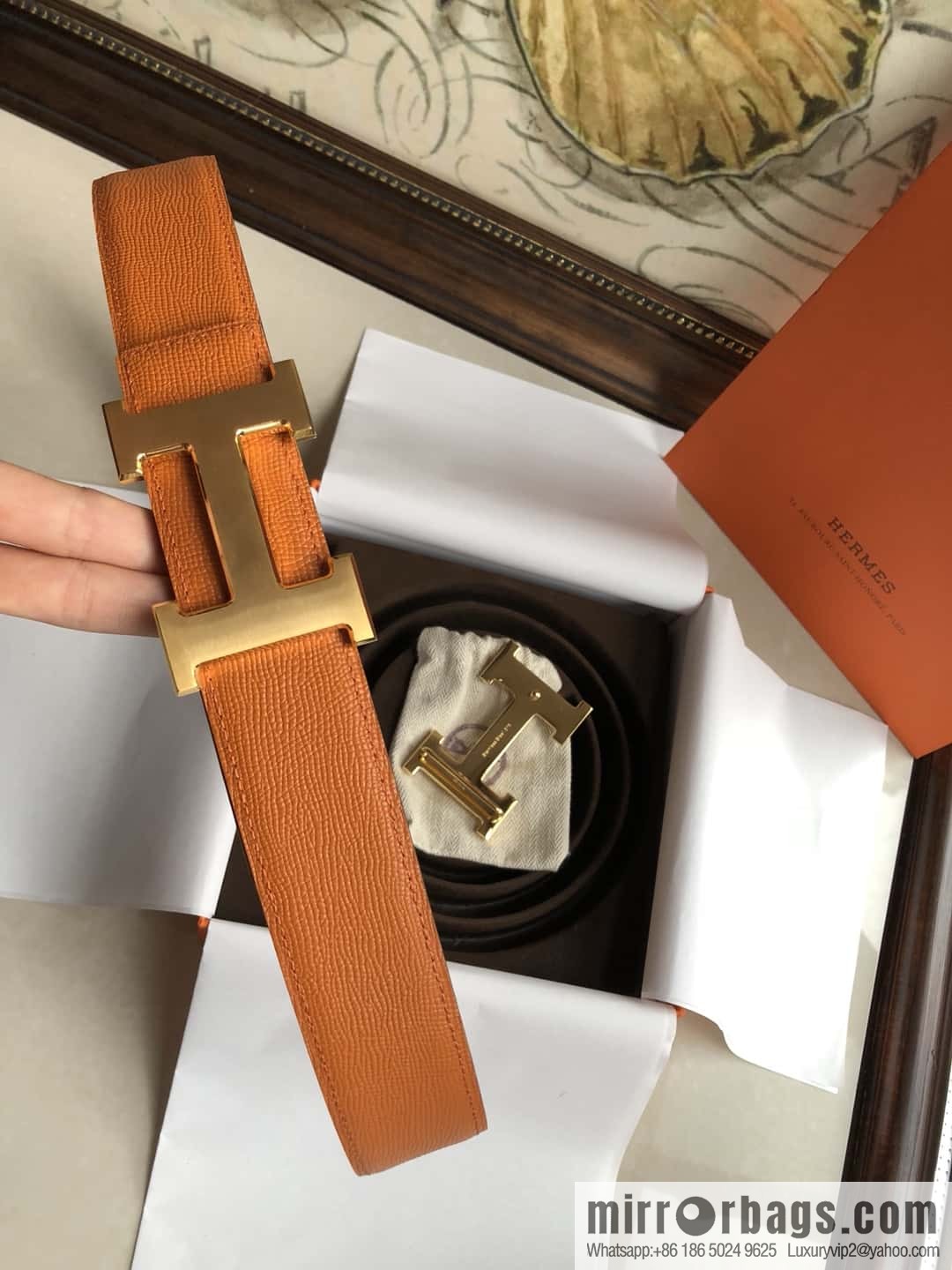 Hermes Hermes, original leather palm pattern metal H large logo double-sided belt 3.8CM