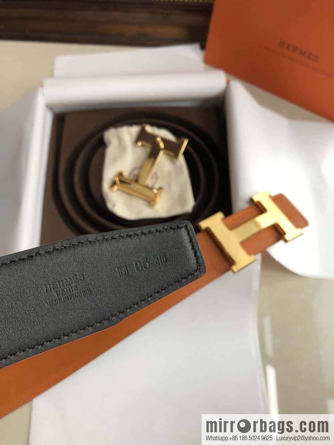 Hermes Hermes, original leather palm pattern metal H large logo double-sided belt 3.8CM