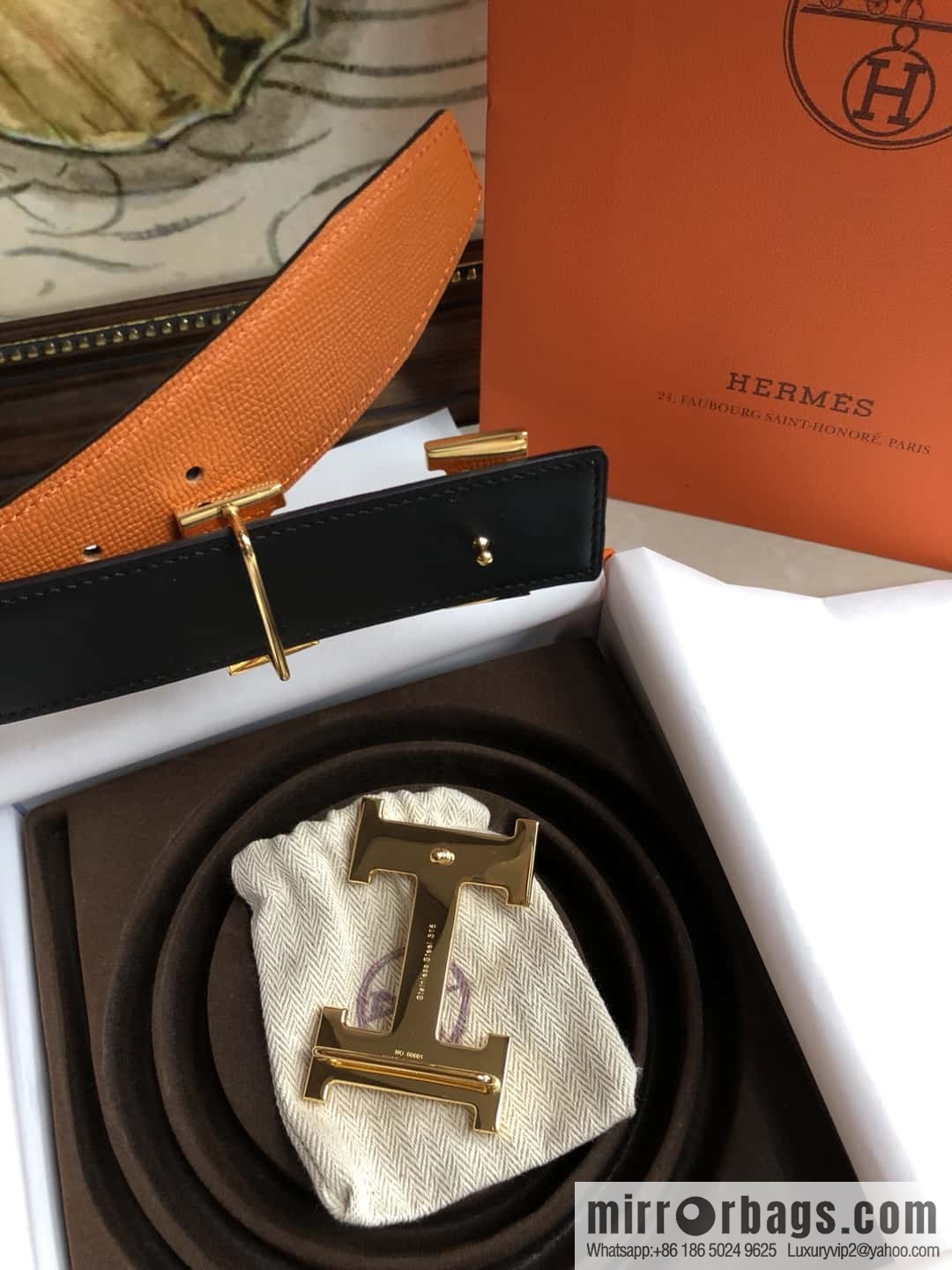 Hermes Hermes, original leather palm pattern metal H large logo double-sided belt 3.8CM