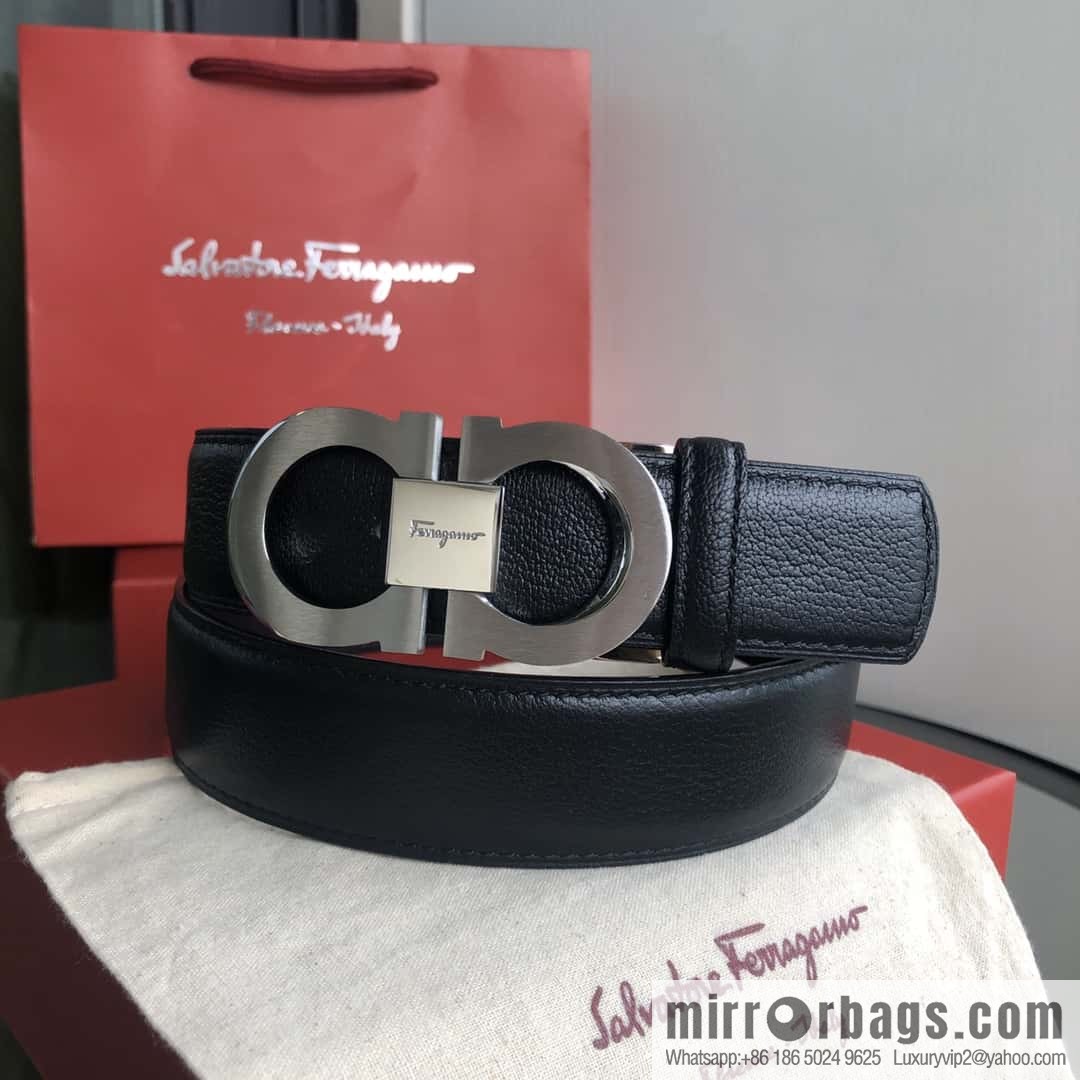 Ferragamo Ferragamo, first layer cowhide sheep texture belt 3.5CM