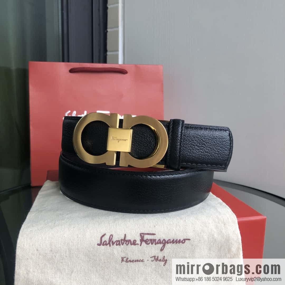 Ferragamo Ferragamo, first layer cowhide sheep texture belt 3.5CM