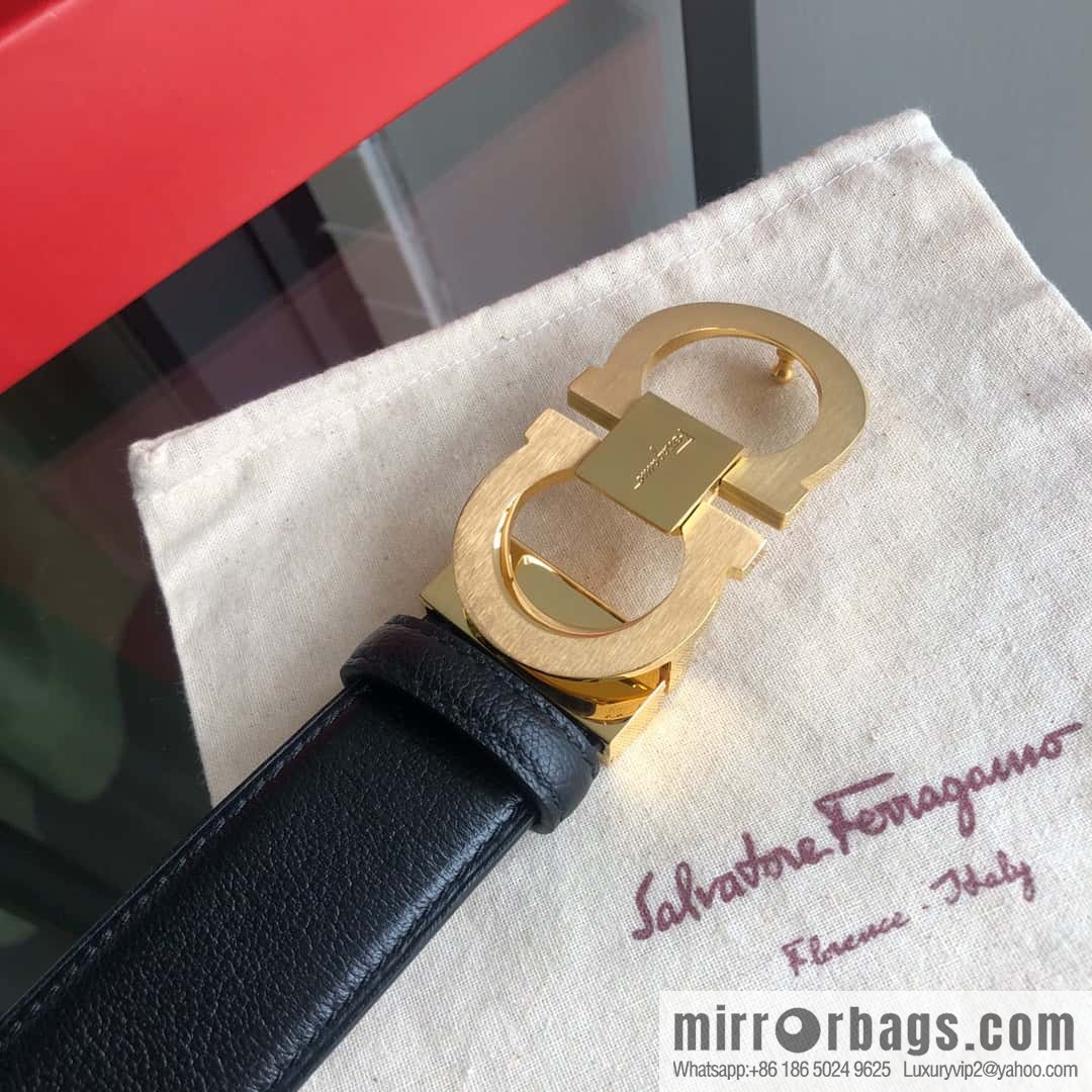 Ferragamo Ferragamo, first layer cowhide sheep texture belt 3.5CM
