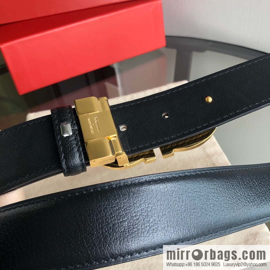 Ferragamo Ferragamo, first layer cowhide sheep texture belt 3.5CM