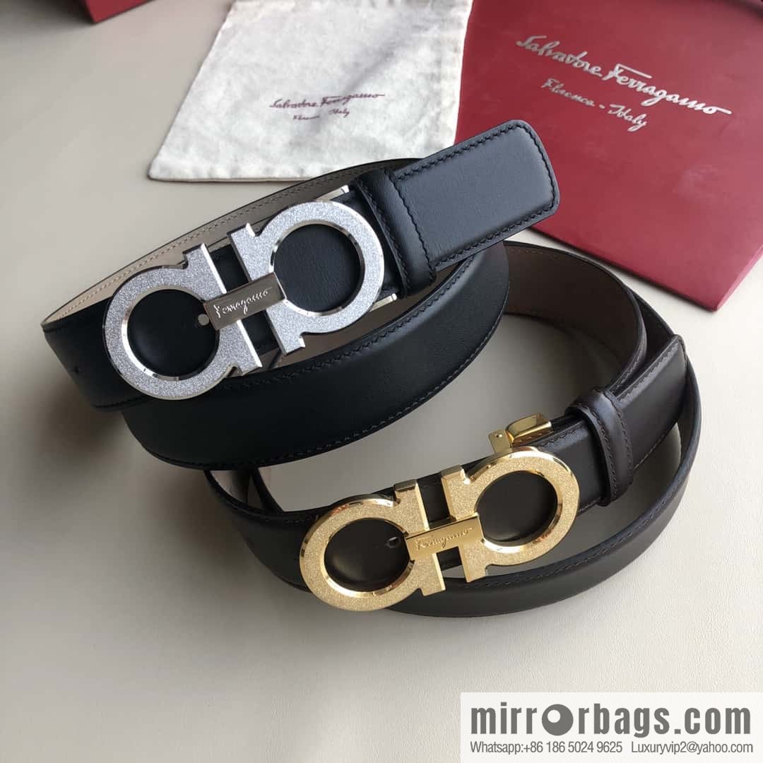 Ferragamo Ferragamo, stainless steel rolling sand process metal clasp, cowhide belt 3.5cm